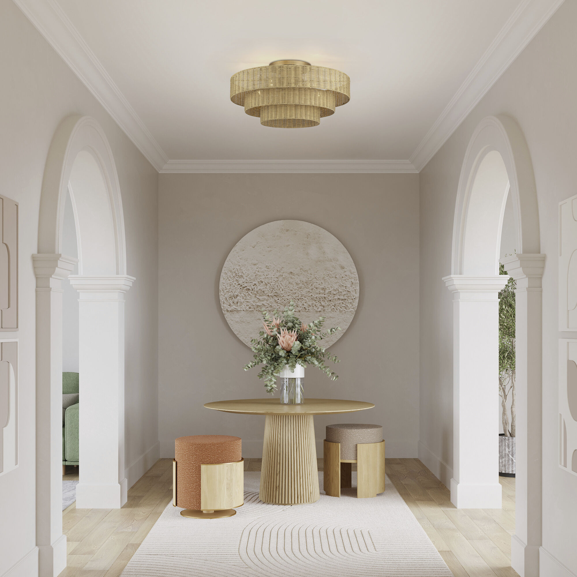 Weavington 5 Light 28 inch Antique Gold Leaf Semi Flush Mount Ceiling Light, Extra Large