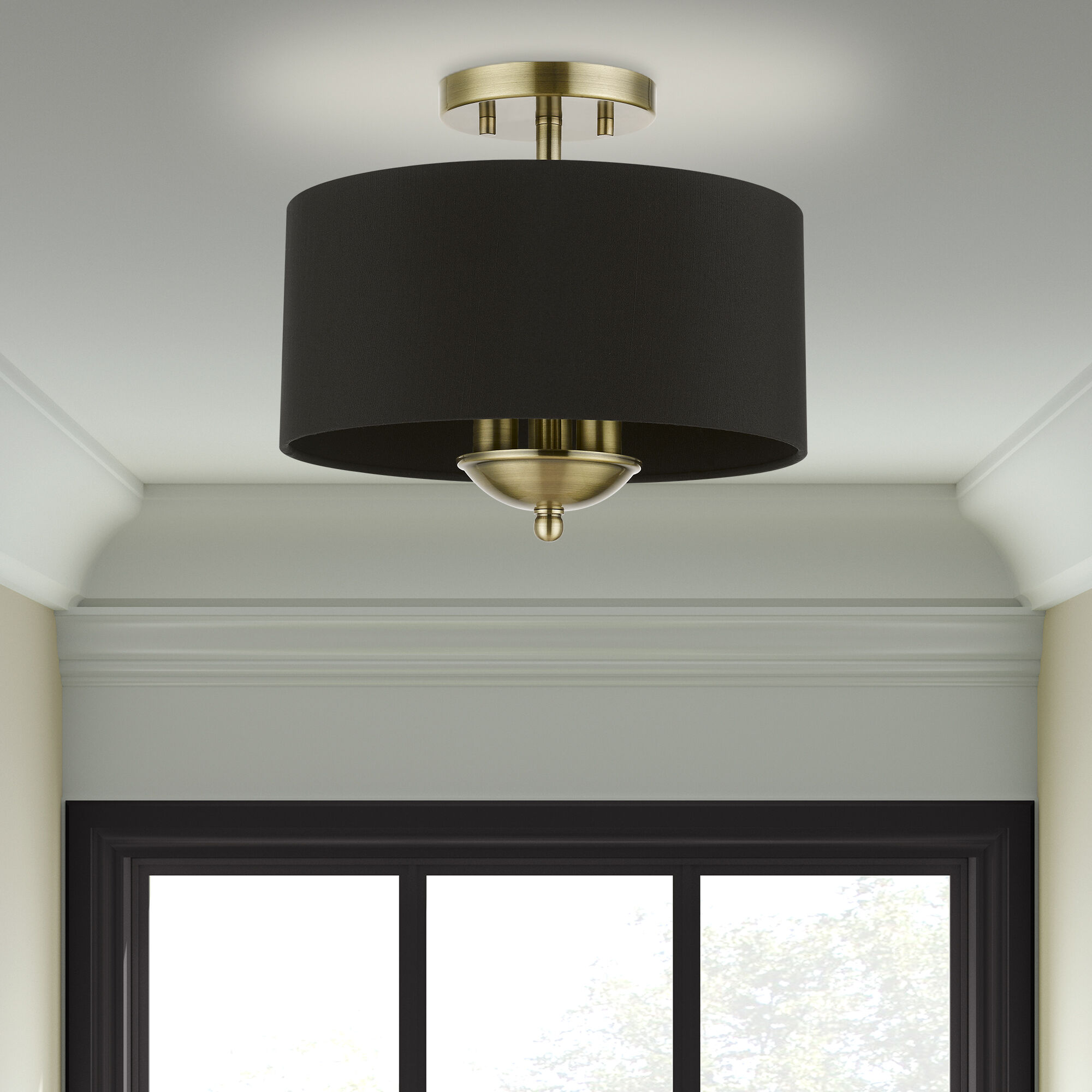 Huntington 3 Light 12 inch Antique Brass Semi-Flush Mount Ceiling Light