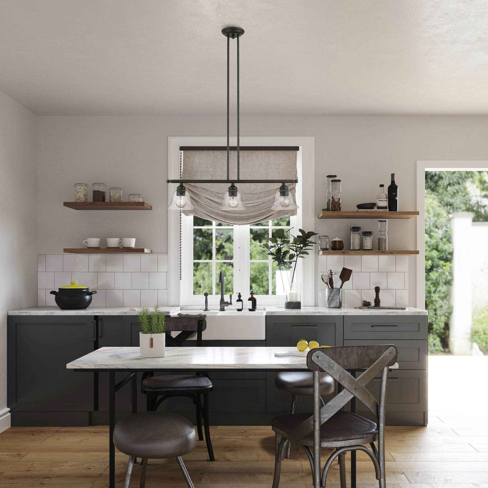 Moreland 3 Light 30 inch Black Linear Chandelier Ceiling Light