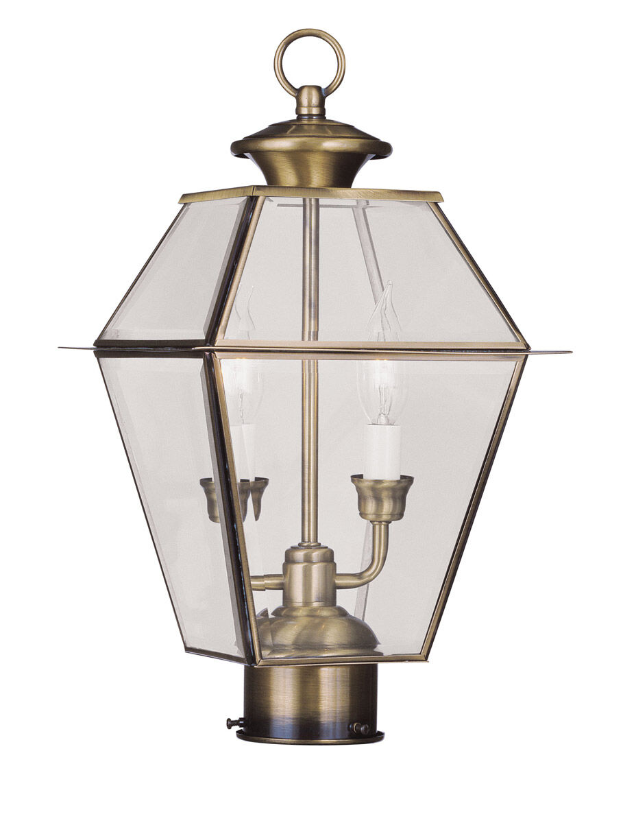 Westover 2 Light 17 inch Antique Brass Outdoor Post Top Lantern