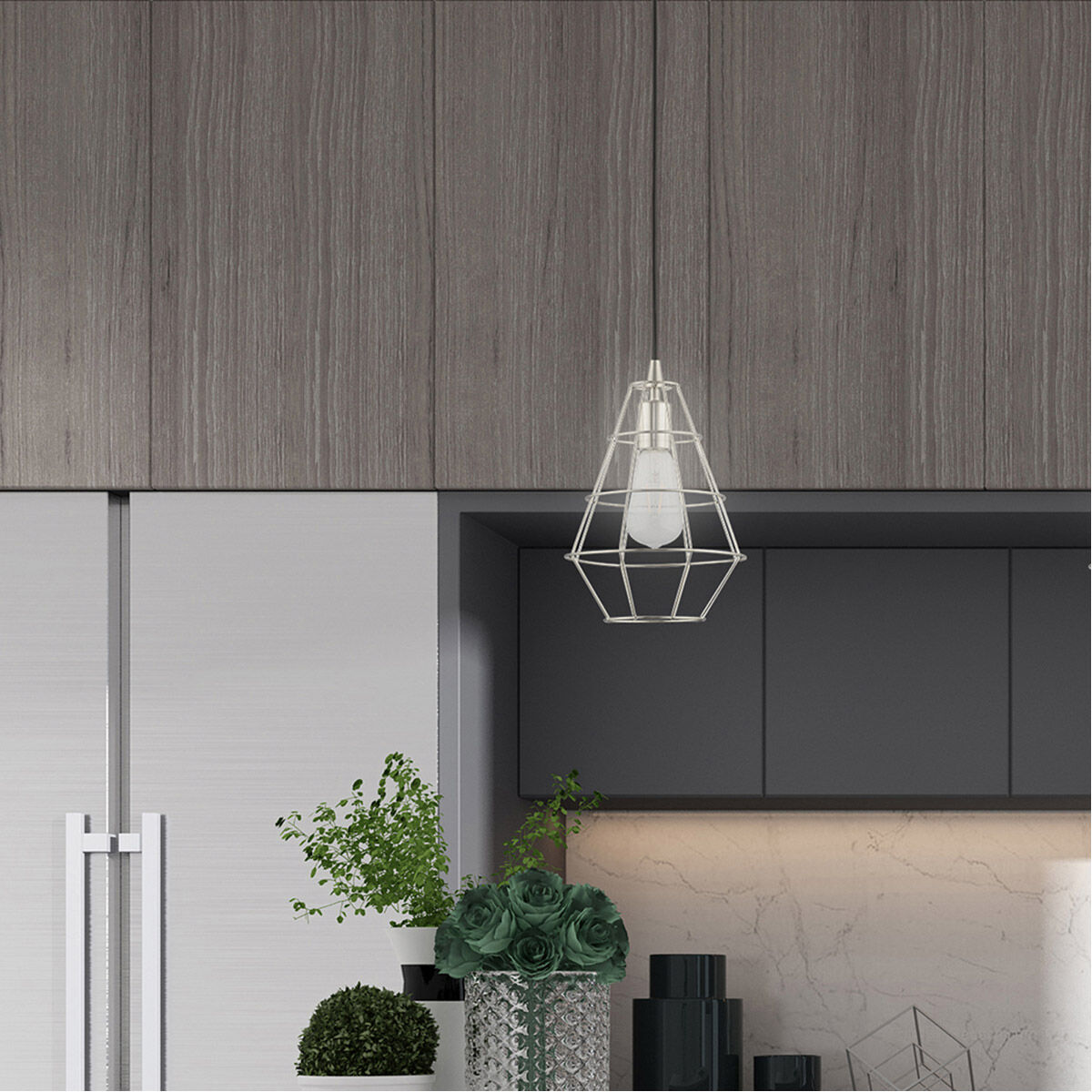 Geometric 1 Light 8 inch Brushed Nickel Mini Pendant Ceiling Light