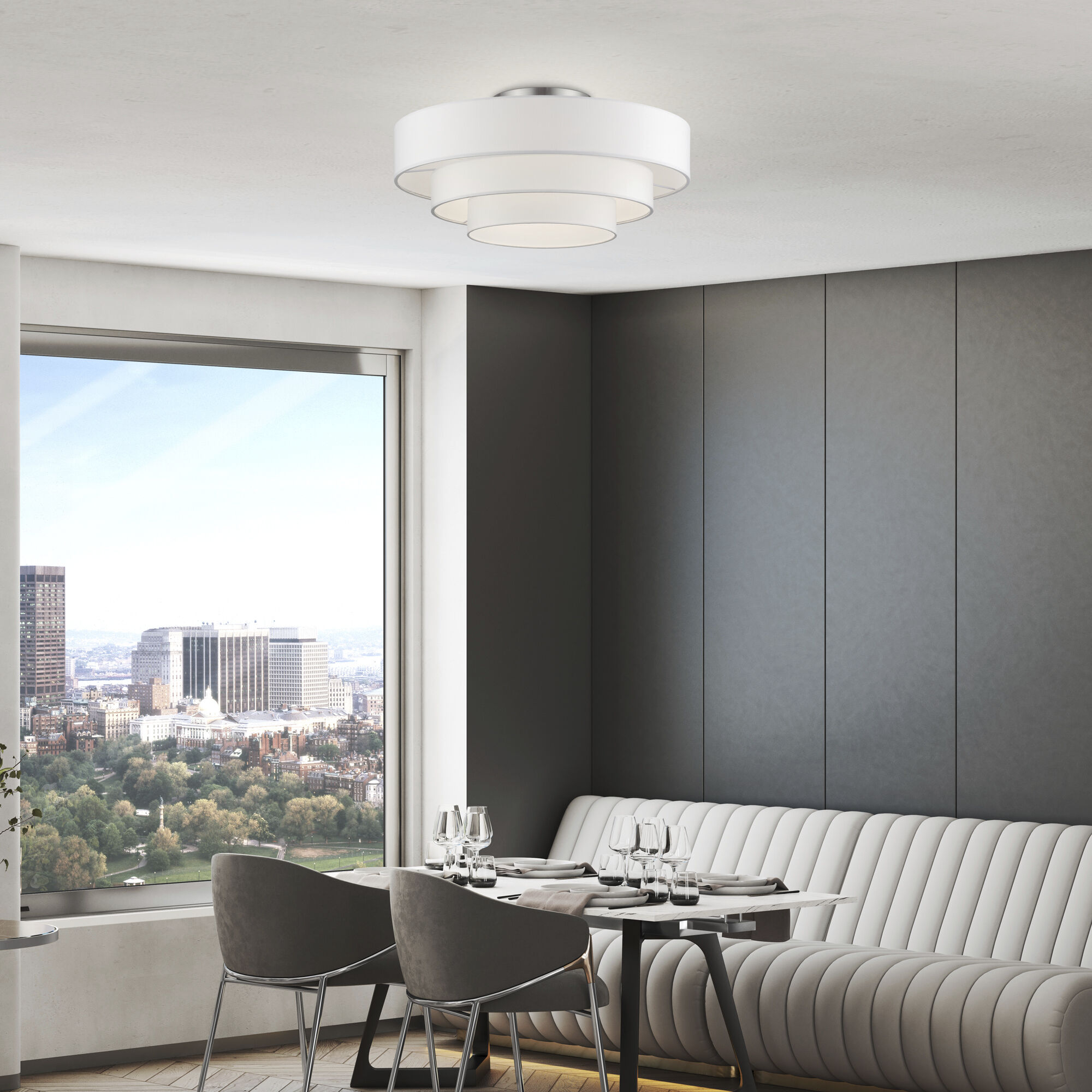 Manorwood 5 Light 28 inch Brushed Nickel Semi-Flush Ceiling Light