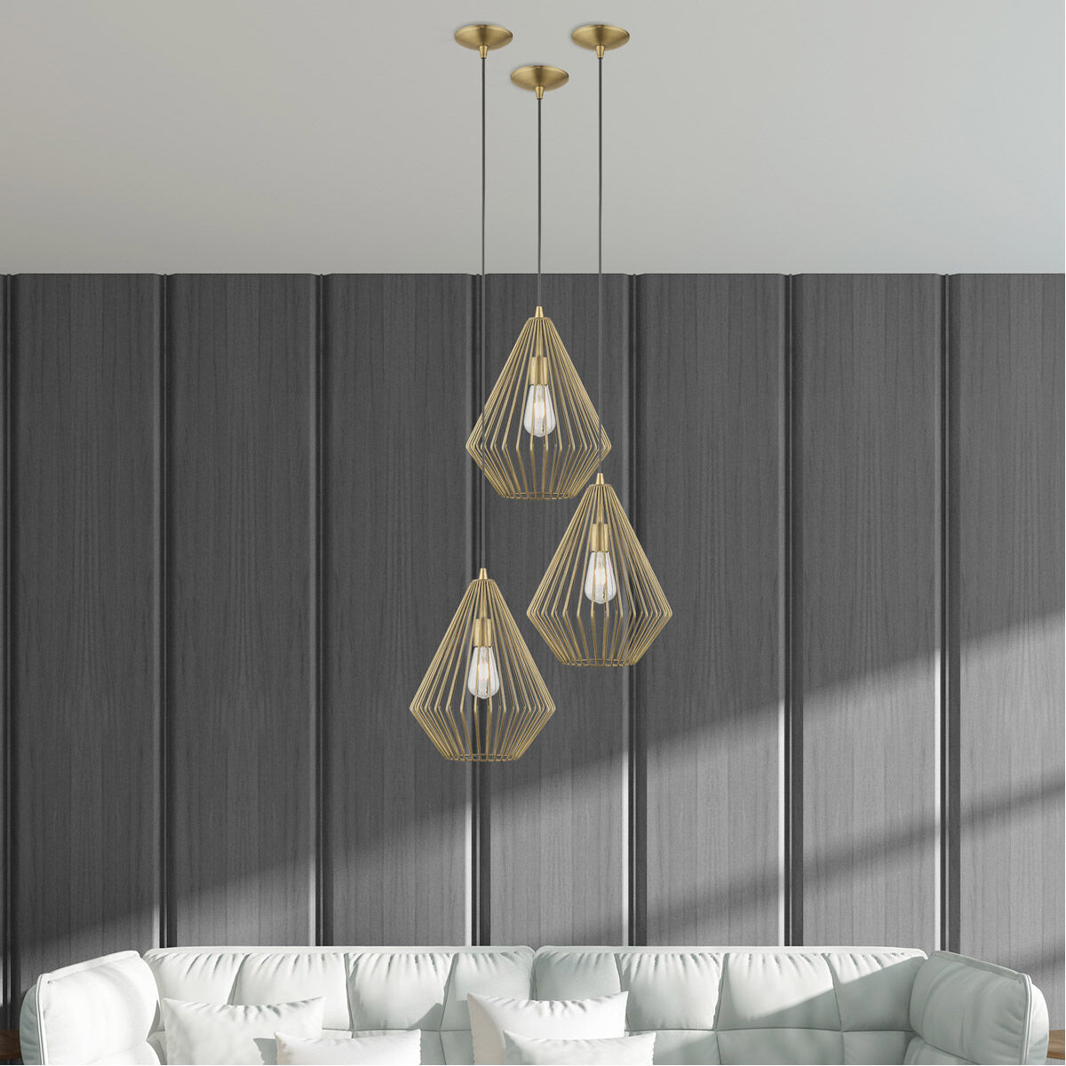 Geometric 1 Light 12 inch Antique Brass Mini Pendant Ceiling Light