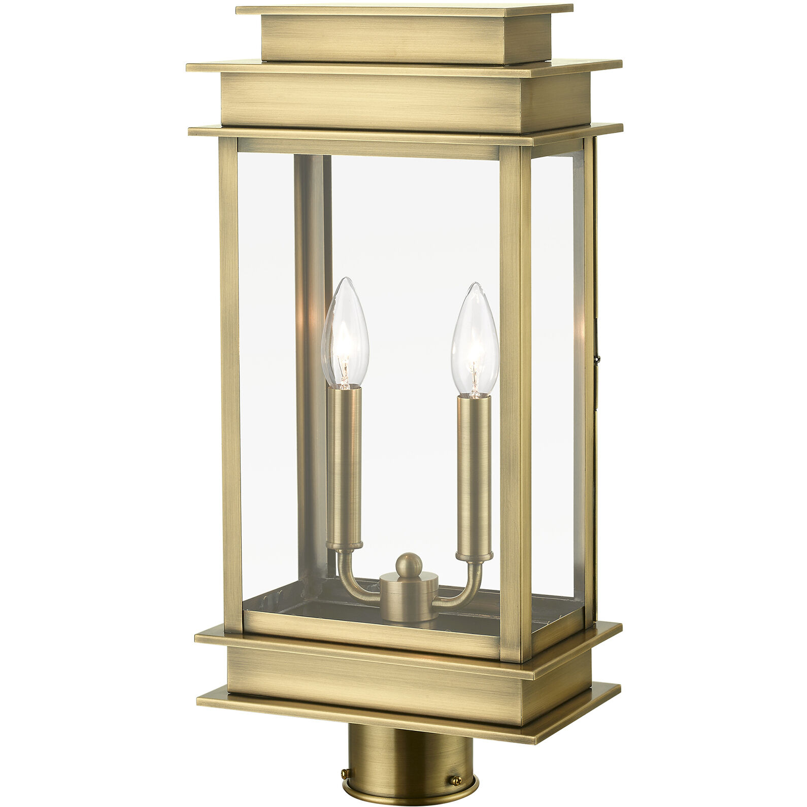 Princeton 2 Light 21 inch Antique Brass with Polished Chrome Outdoor Post Top Lantern, Large