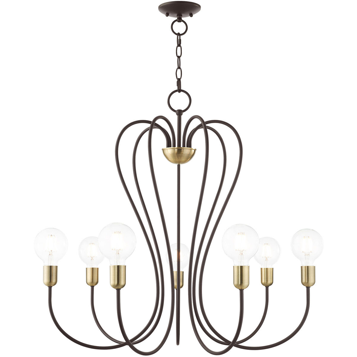 Lucerne 7 Light 30 inch Bronze with Antique Brass Accents Chandelier Ceiling Light