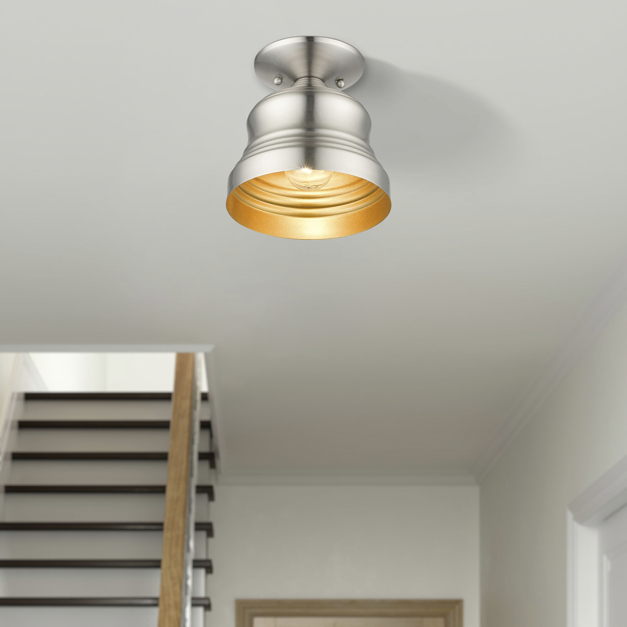 Endicott 1 Light 7 inch Brushed Nickel Bell Semi-Flush Ceiling Light, Petite