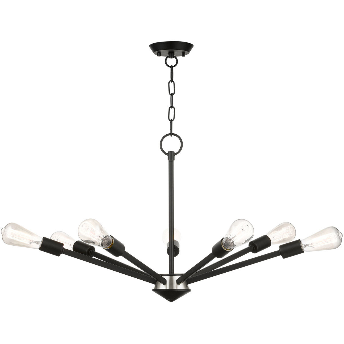 Prague 7 Light 29.25 inch Black with Brushed Nickel Accents Chandelier Ceiling Light
