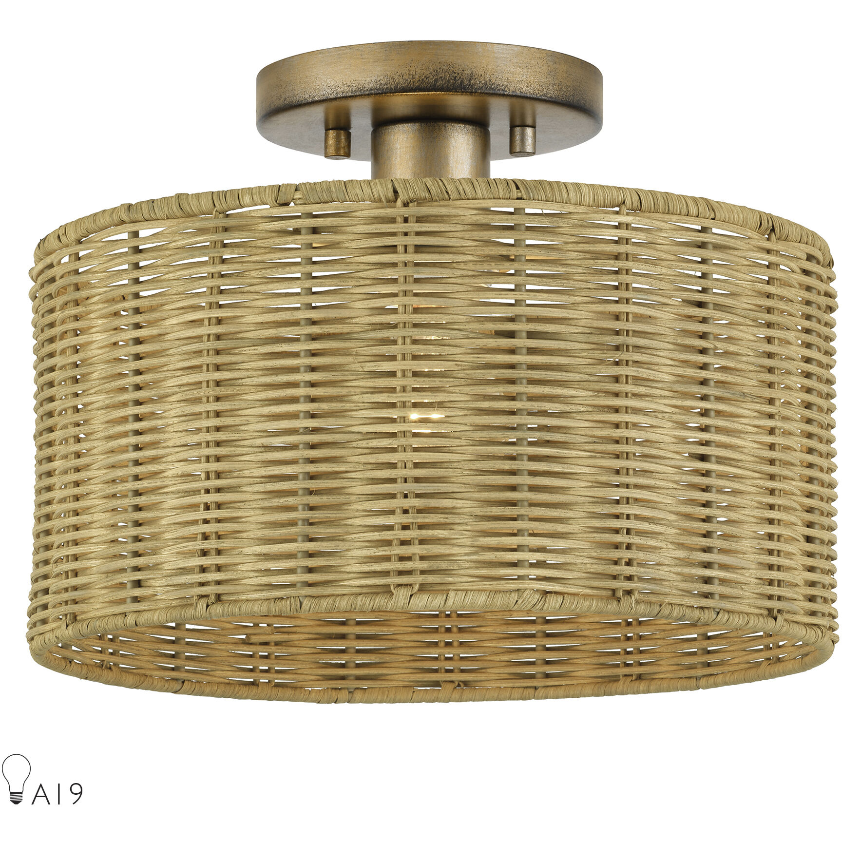 Weavington 1 Light 12 inch Antique Gold Leaf Semi Flush Mount Ceiling Light, Medium