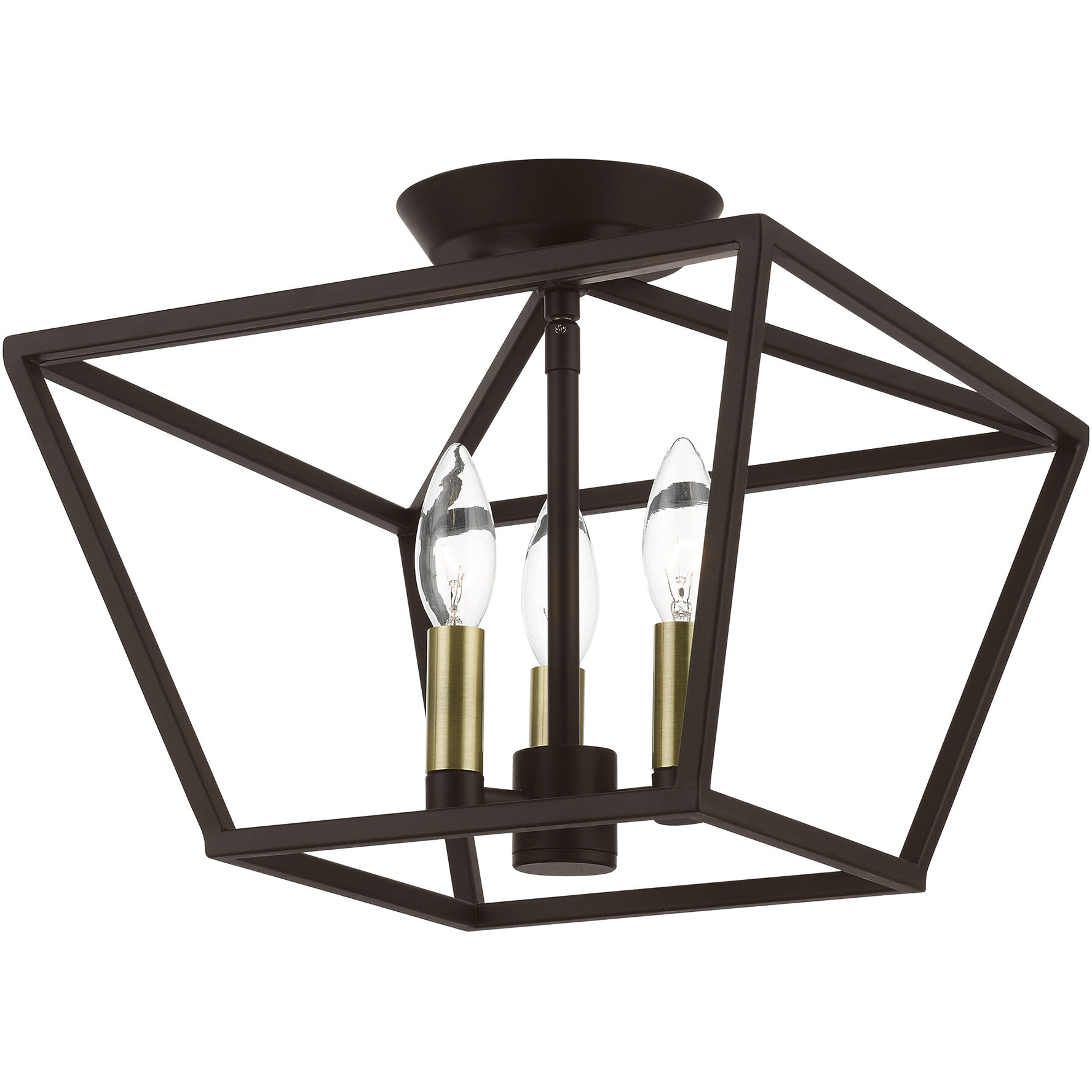 Devone 3 Light 13 inch Bronze with Antique Brass Accents Semi-Flush Ceiling Light, Square