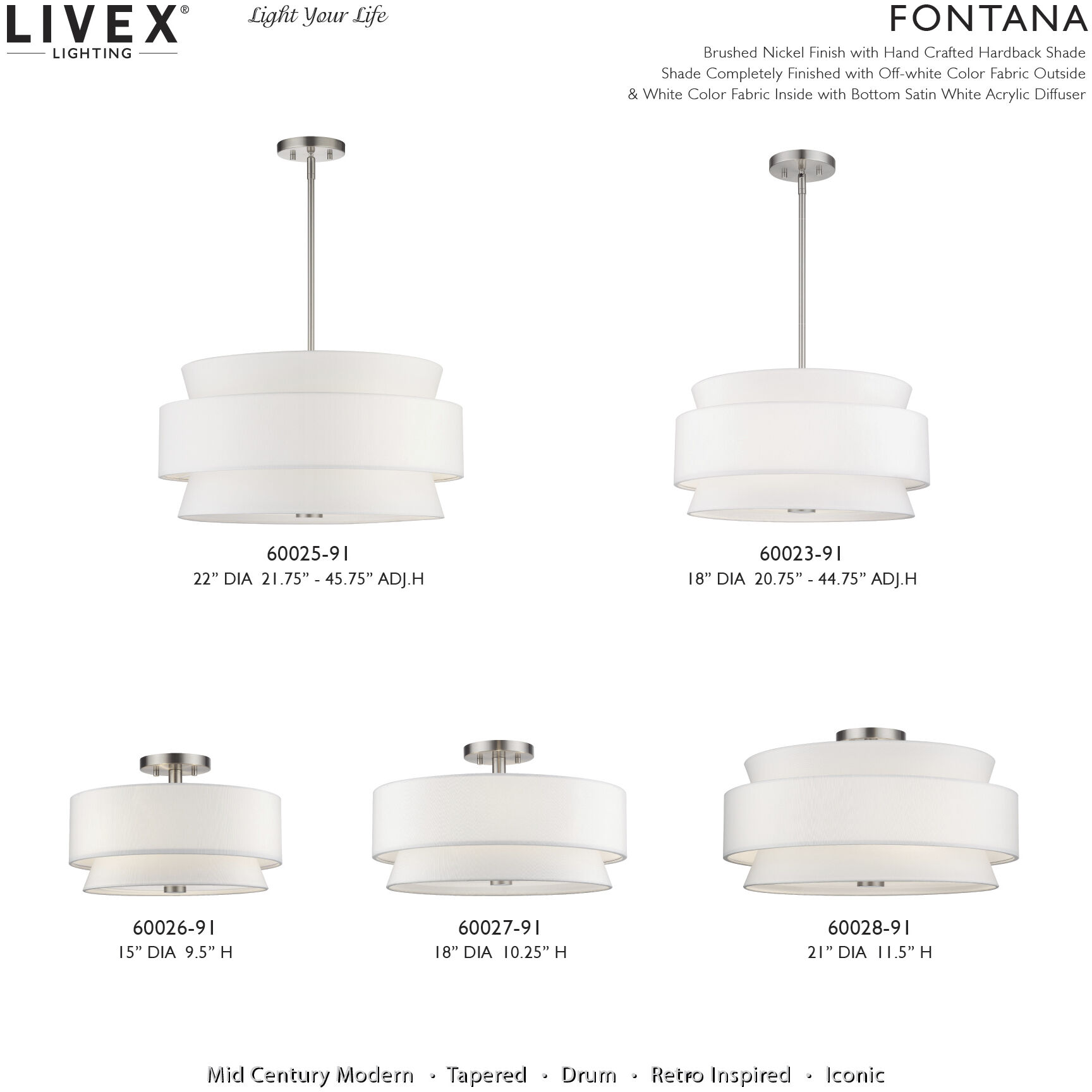 Fontana 3 Light 15 inch Brushed Nickel Semi-Flush Ceiling Light