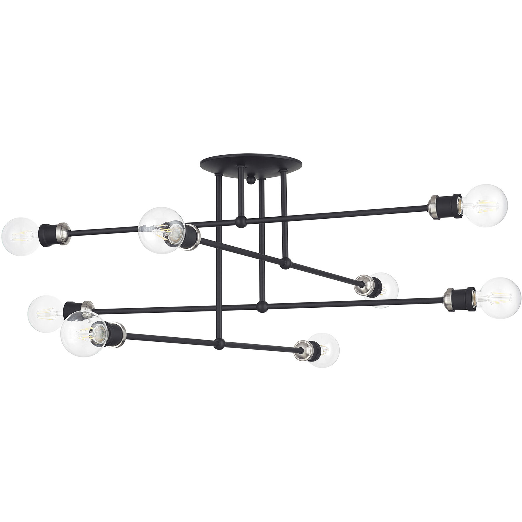 Delacroix 8 Light 35 inch Black with Brushed Nickel Accents Semi-Flush Ceiling Light