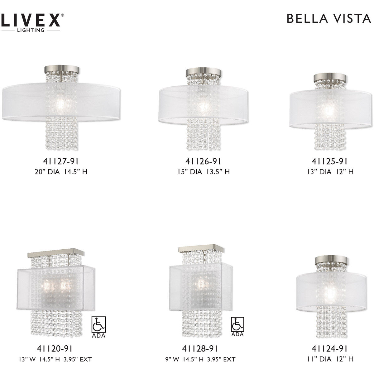 Bella Vista 1 Light 13 inch Brushed Nickel Semi-Flush Mount Ceiling Light