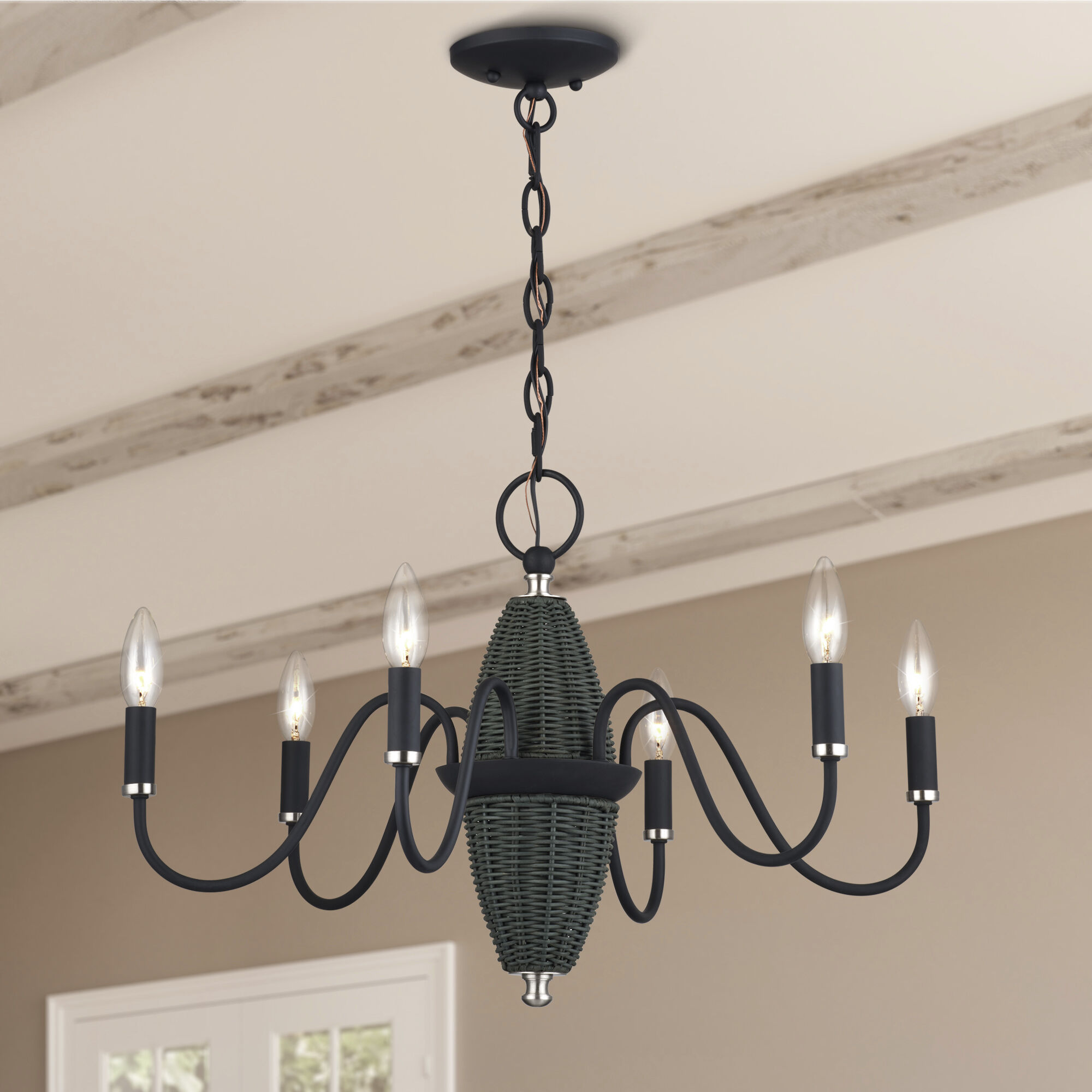 Laurelin 6 Light 24 inch Black with Brushed Nickel Accents Chandelier Ceiling Light