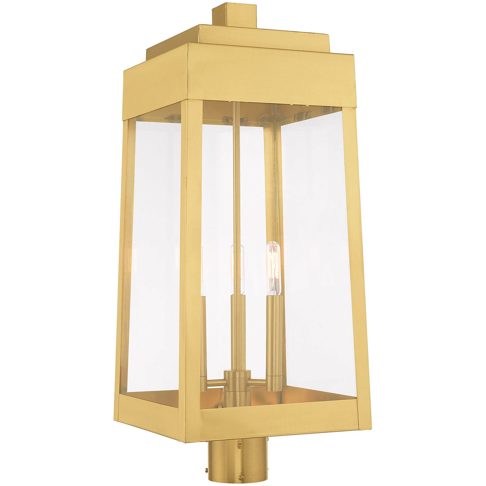Oslo 3 Light 25 inch Satin Brass Outdoor Post Top Lantern