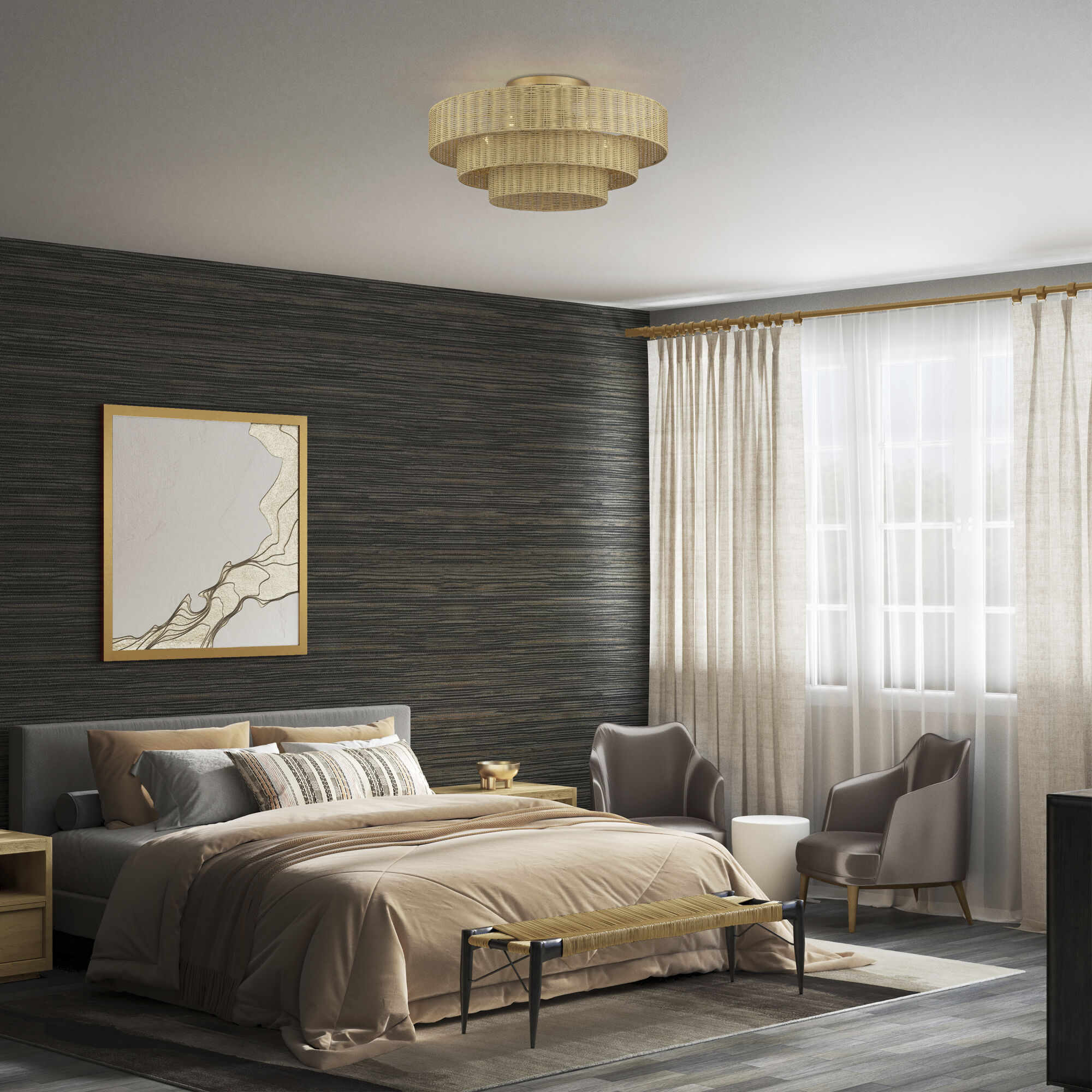 Weavington 5 Light 28 inch Antique Gold Leaf Semi Flush Mount Ceiling Light, Extra Large