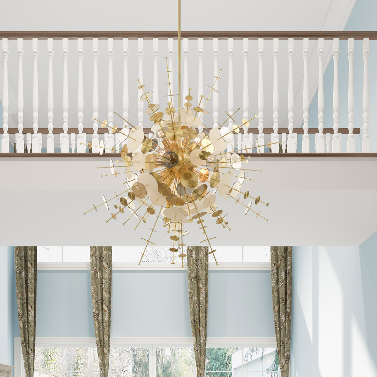 Circulo 12 Light 50 inch Satin Brass Grand Foyer Pendant Chandelier Ceiling Light