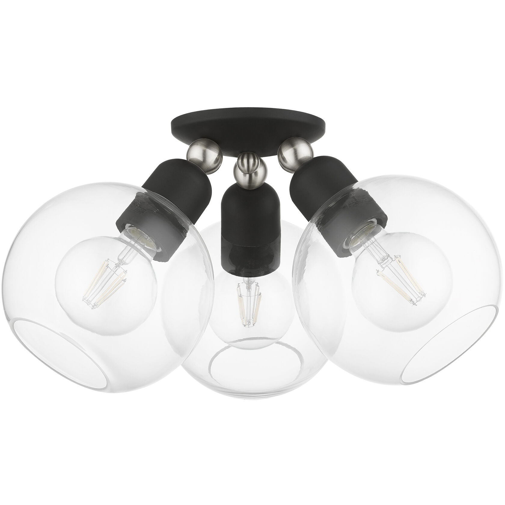 Downtown 3 Light 16 inch Black with Brushed Nickel Accents Semi-Flush Ceiling Light, Sphere