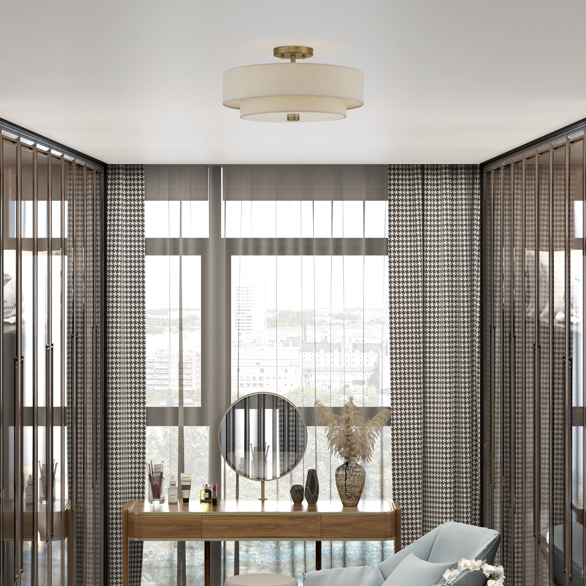 Bellingham 4 Light 18 inch Antique Gold Leaf Semi Flush Mount Ceiling Light, Large