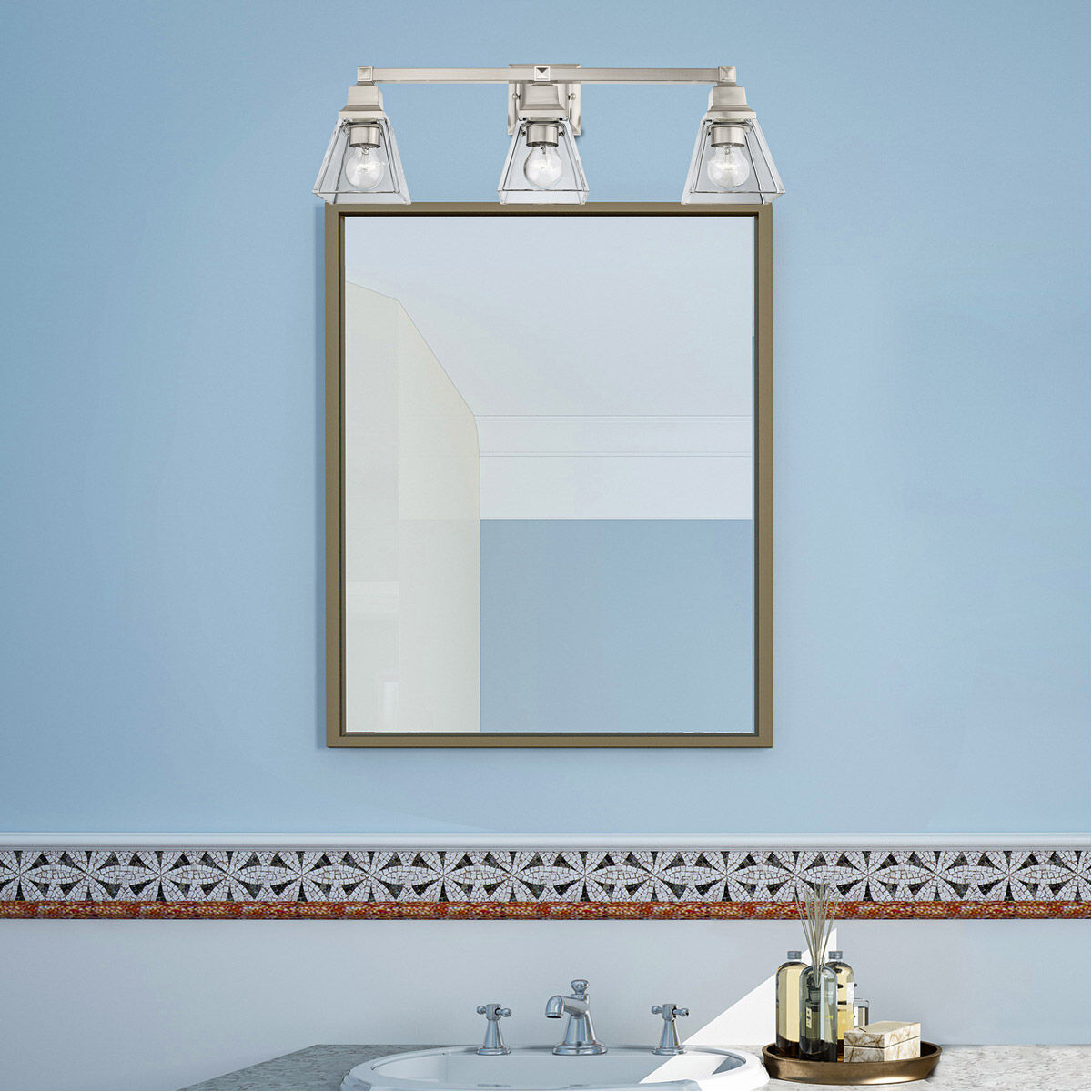 Mission 3 Light 25 inch Brushed Nickel Vanity Sconce Wall Light