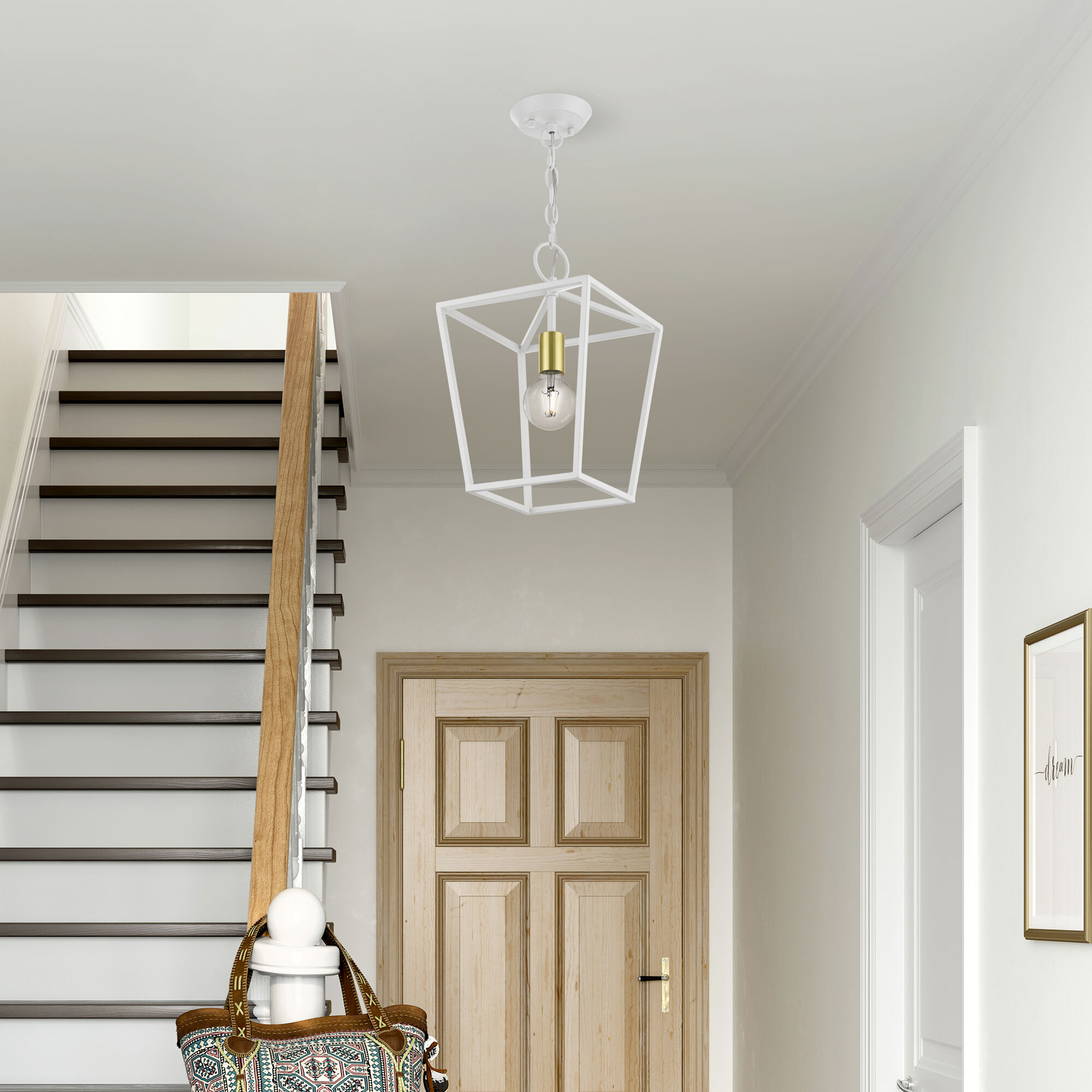 Devone 1 Light 10 inch White with Satin Brass Accent Pendant Lantern Ceiling Light