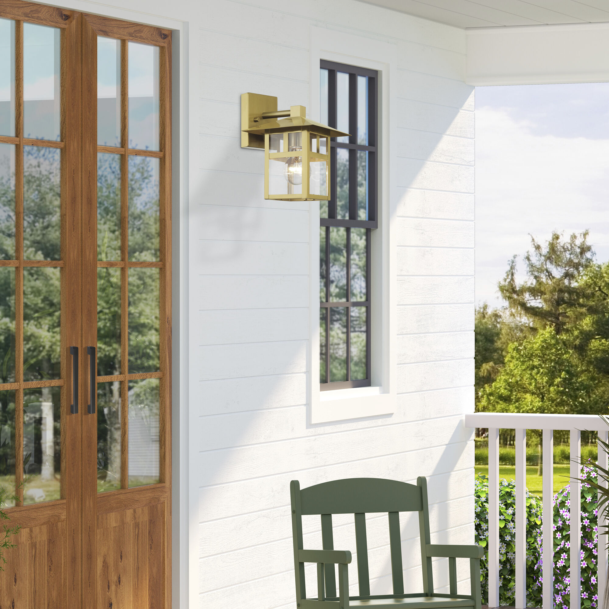 Crestlake 1 Light 9.5 inch Satin Gold Outdoor Wall Lantern