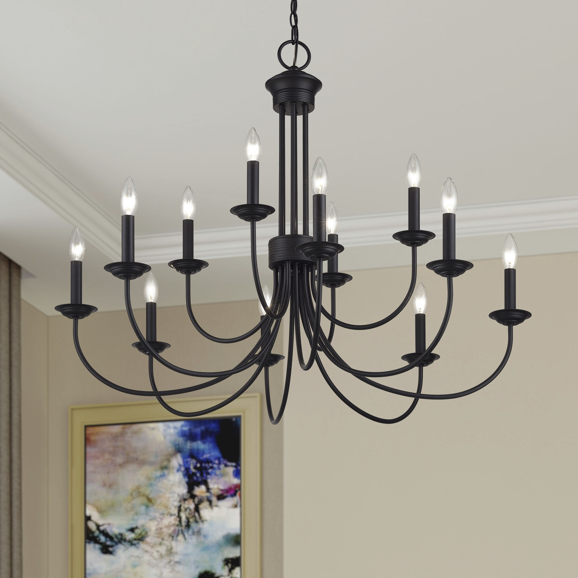Estate 12 Light 36 inch Black 2-Tier Chandelier Ceiling Light