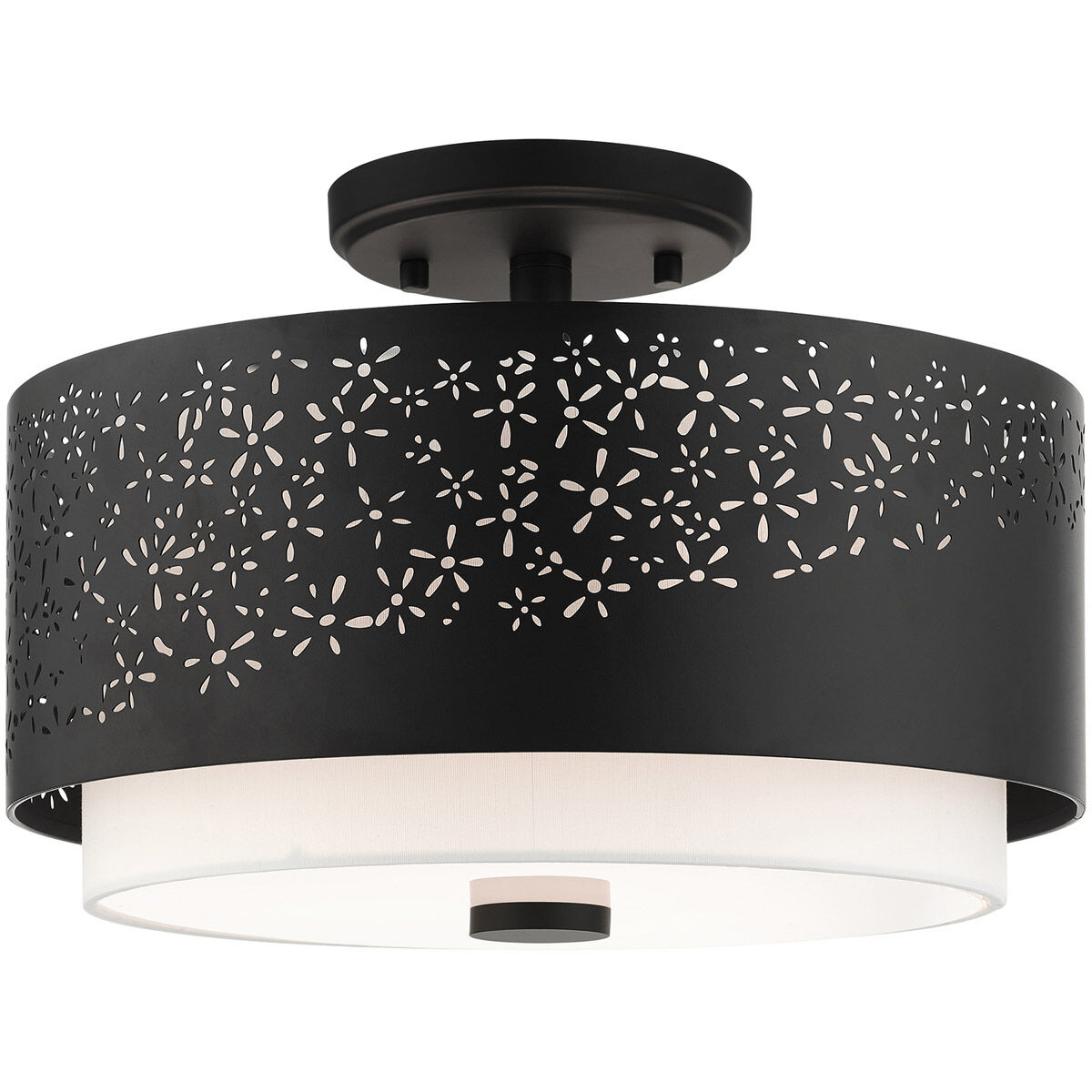 Noria 3 Light 15 inch Black Semi Flush Ceiling Light