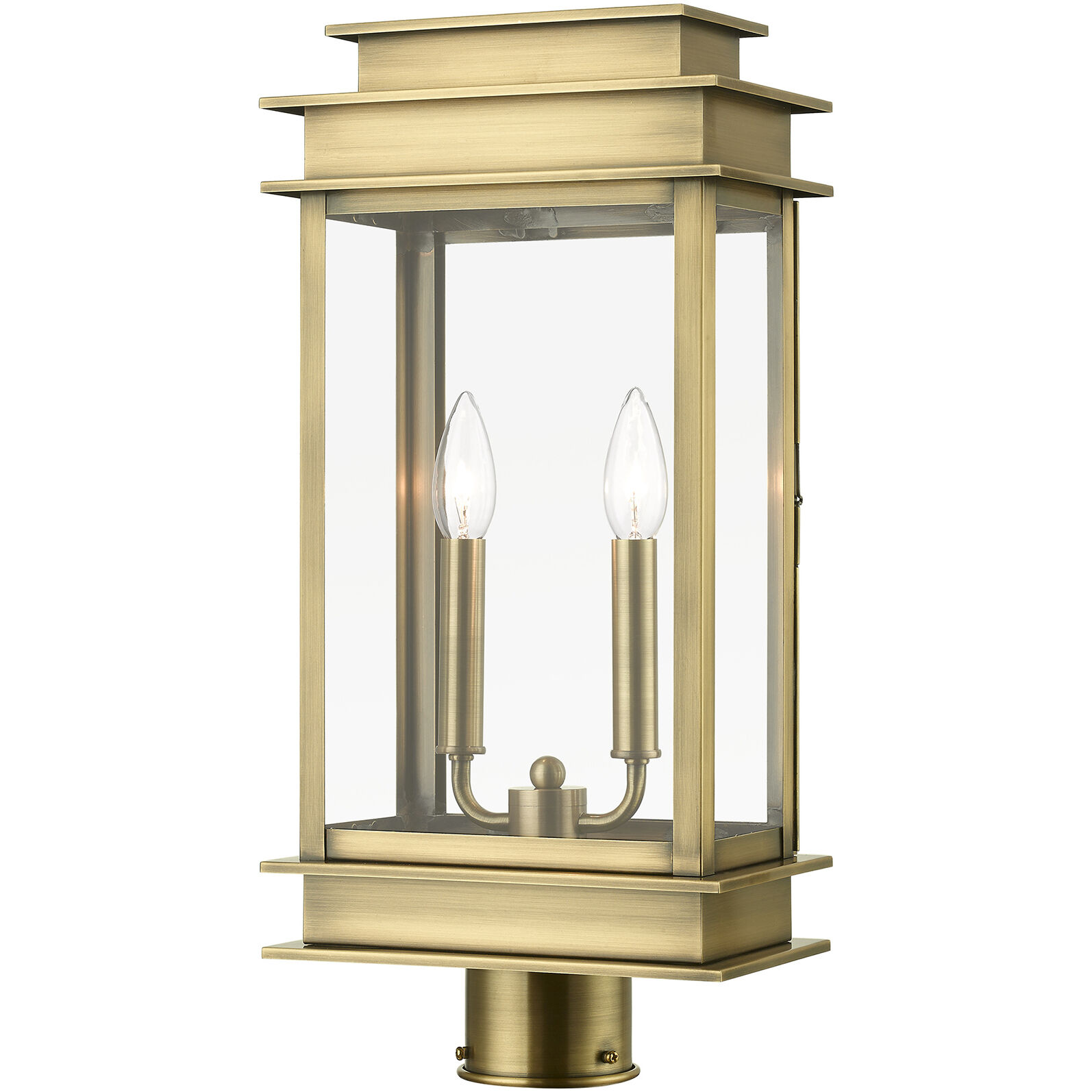 Princeton 2 Light 21 inch Antique Brass with Polished Chrome Outdoor Post Top Lantern, Large