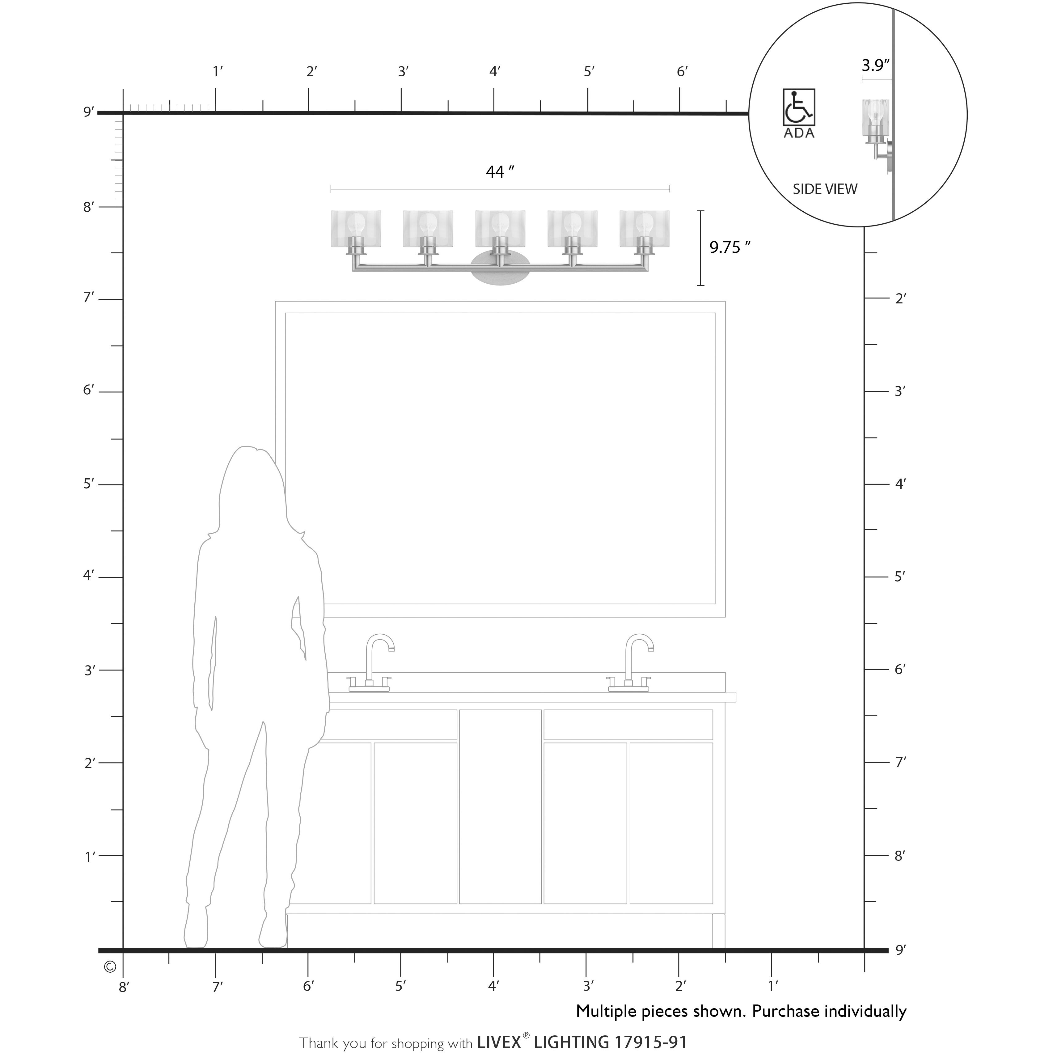Bernardino 5 Light 44 inch Brushed Nickel Vanity Wall Sconce Wall Light