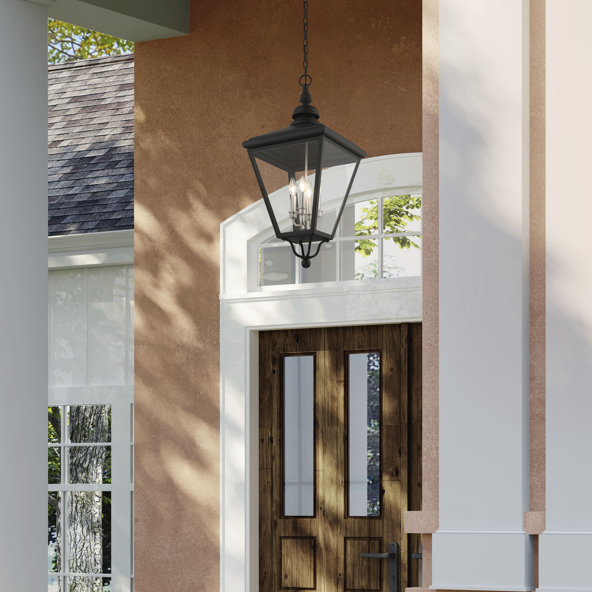 Adams 4 Light 14.25 inch Black with Brushed Nickel Finish Cluster Outdoor Extra Large Pendant Lantern Ceiling Light in Black with Brushed Nickel Accent