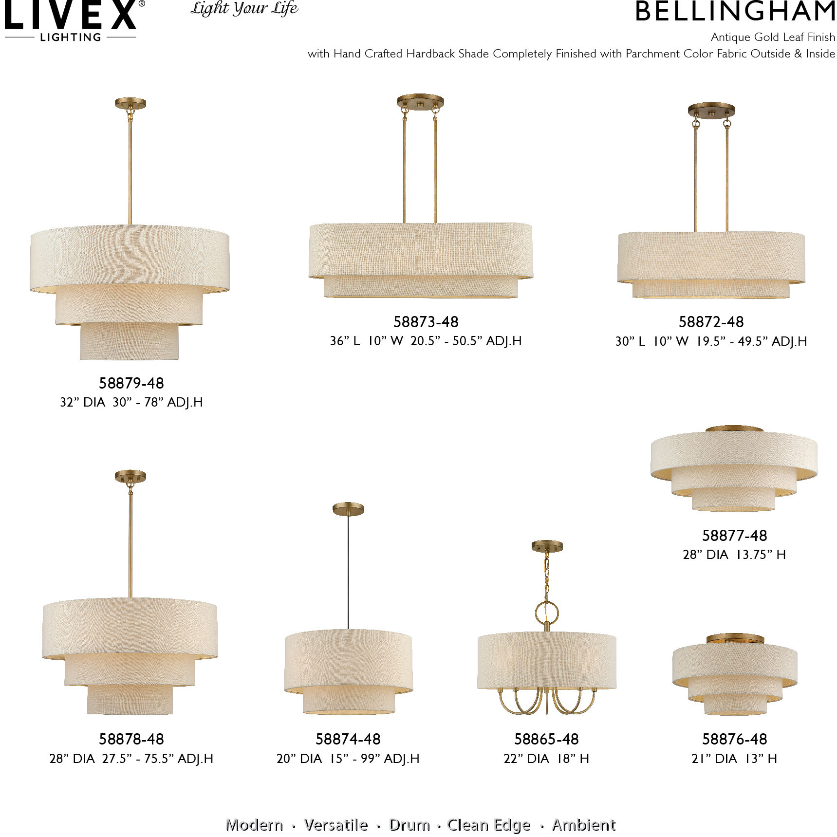 Bellingham 5 Light 28 inch Antique Gold Leaf Semi Flush Mount Ceiling Light, Extra Large