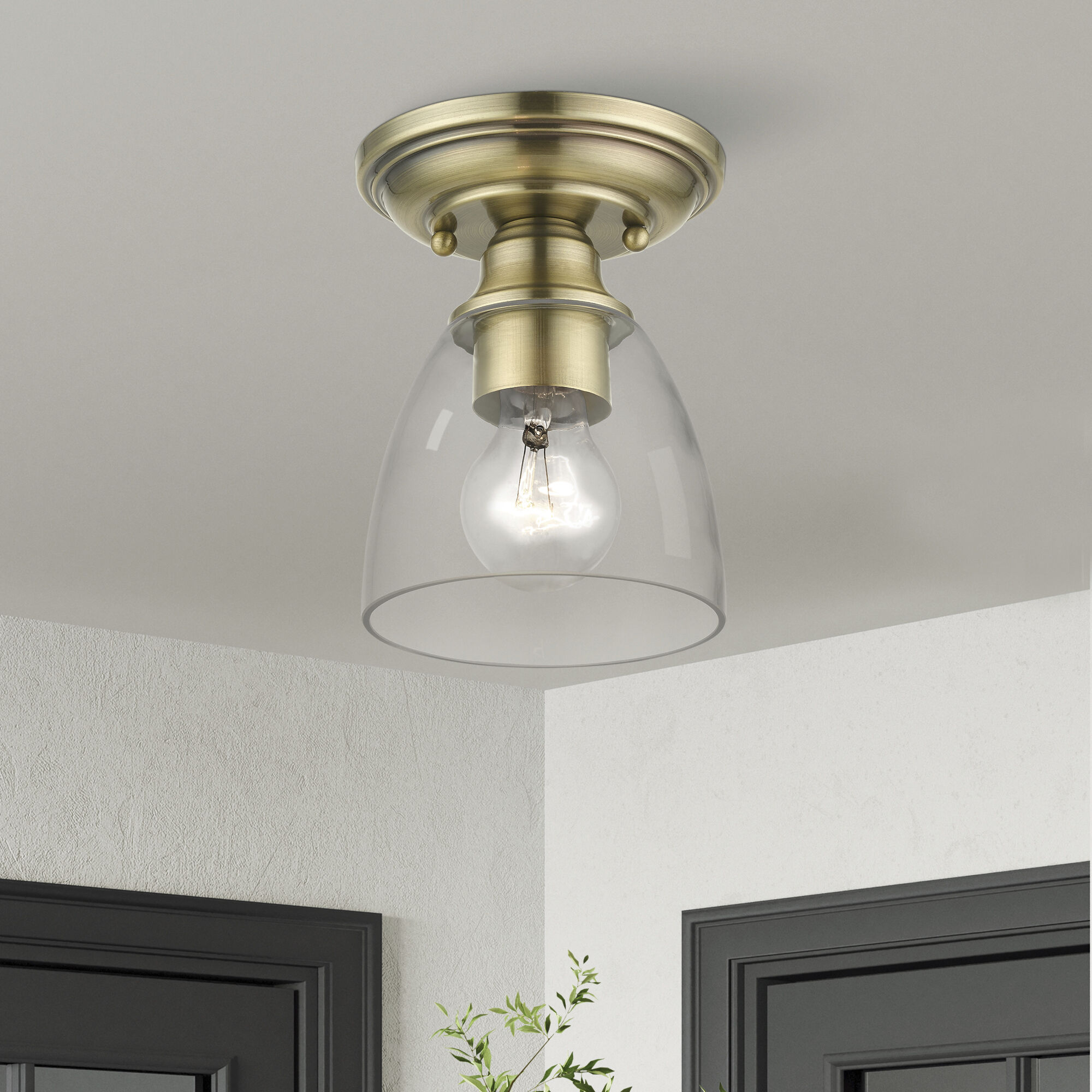 Montgomery 1 Light 5 inch Antique Brass Semi-Flush Ceiling Light, Petite