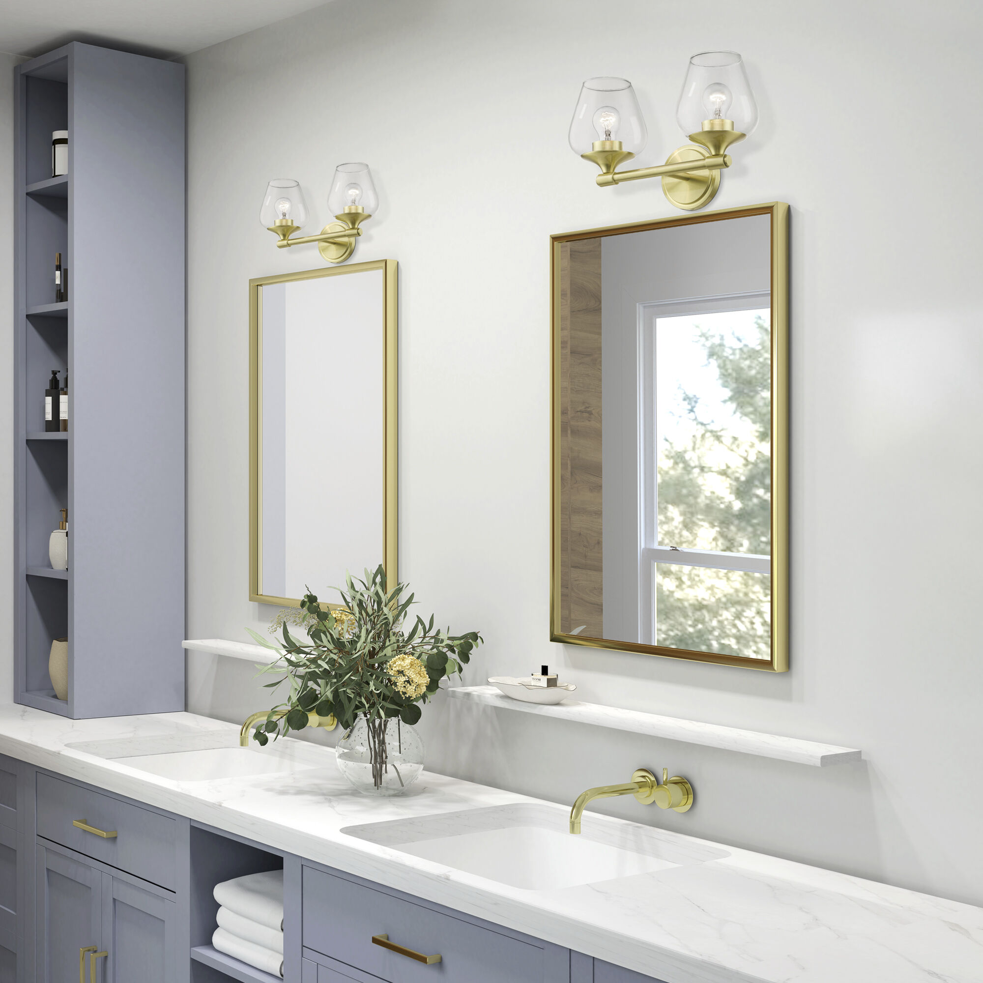 Willow 2 Light 15 inch Satin Brass Vanity Sconce Wall Light