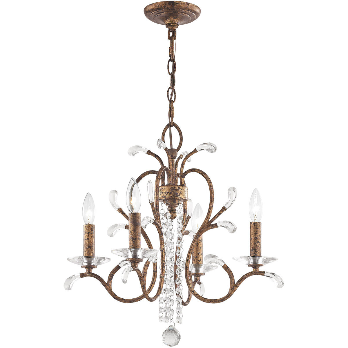 Serafina 4 Light 20 inch Hand Applied Venetian Golden Bronze Mini Chandelier Ceiling Light