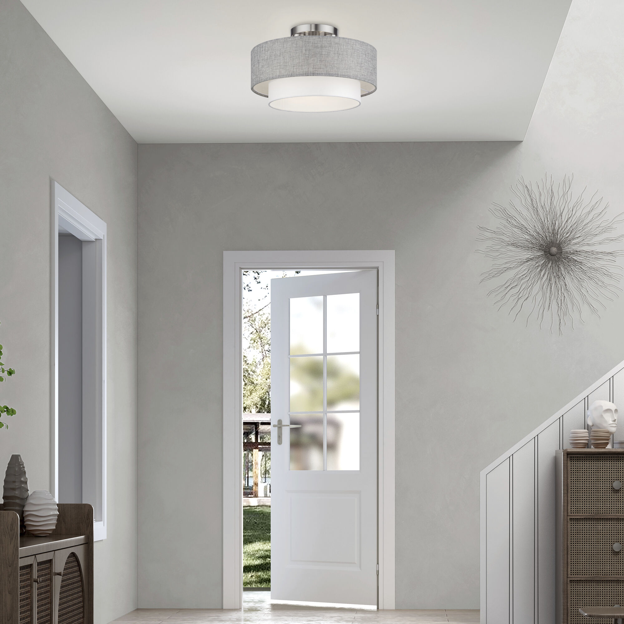 Brookmeade 3 Light 15 inch Brushed Nickel Semi-Flush Ceiling Light