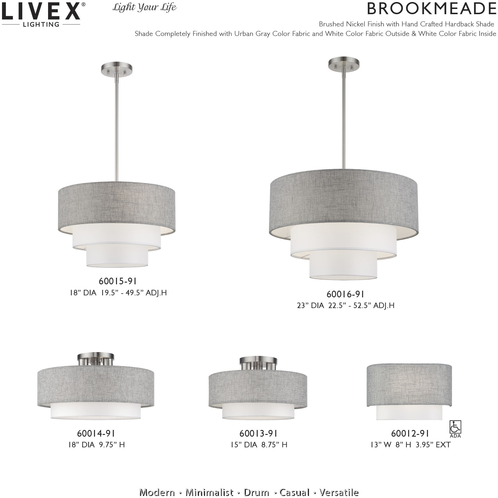 Brookmeade 3 Light 18 inch Brushed Nickel Semi-Flush Ceiling Light