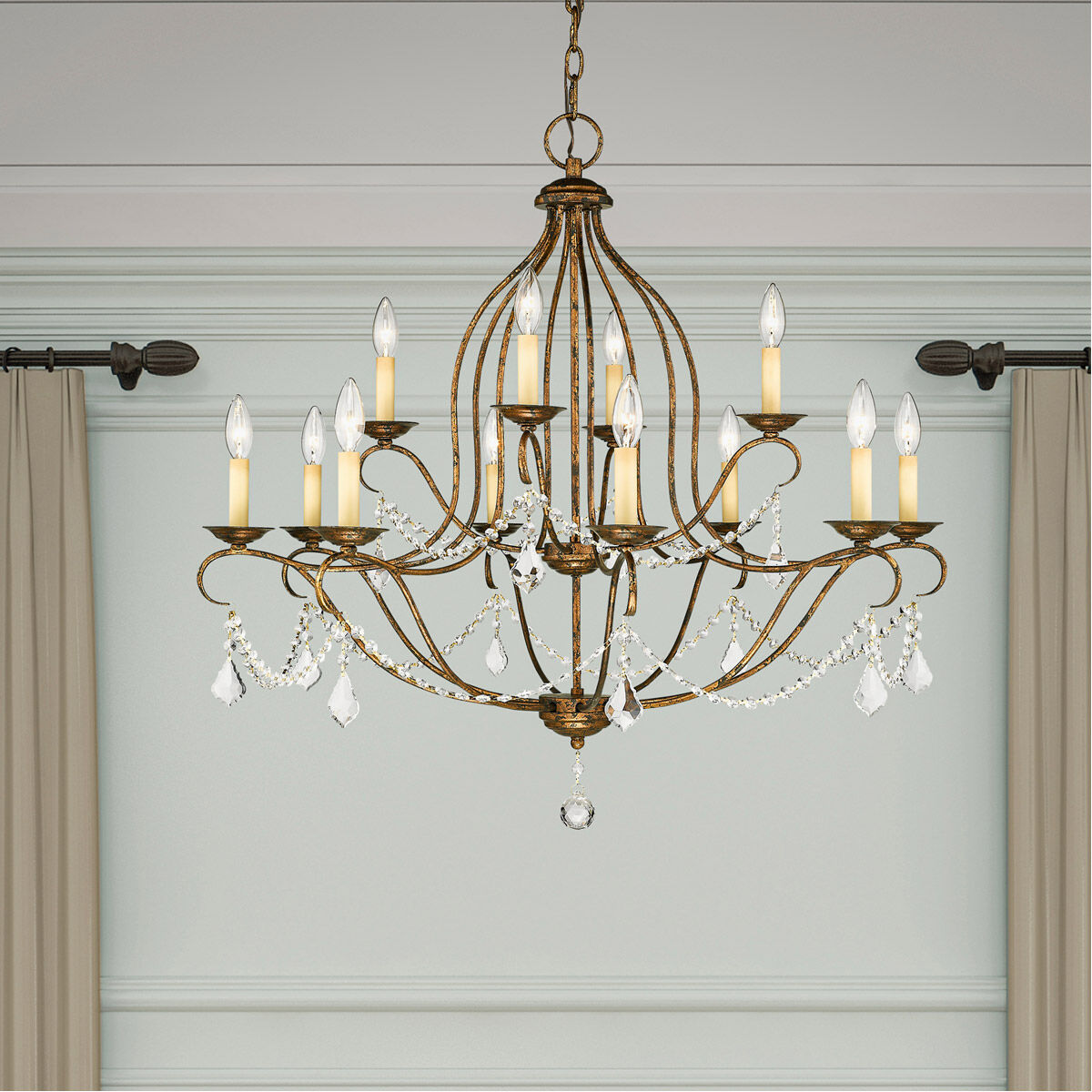Chesterfield 12 Light 34 inch Hand Applied Venetian Golden Bronze Chandelier Ceiling Light