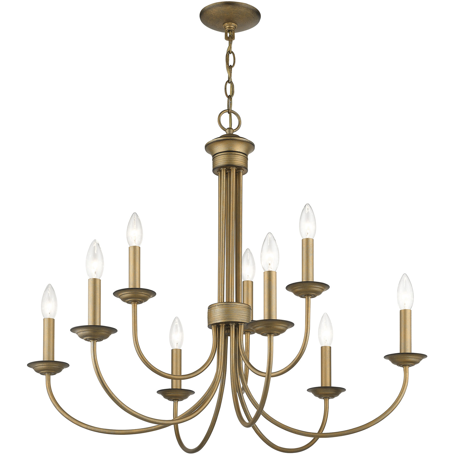 Estate 9 Light 30 inch Antique Gold Leaf Chandelier Ceiling Light, Large, 2-Tier