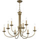 Estate 9 Light 30 inch Antique Gold Leaf Chandelier Ceiling Light, Large, 2-Tier