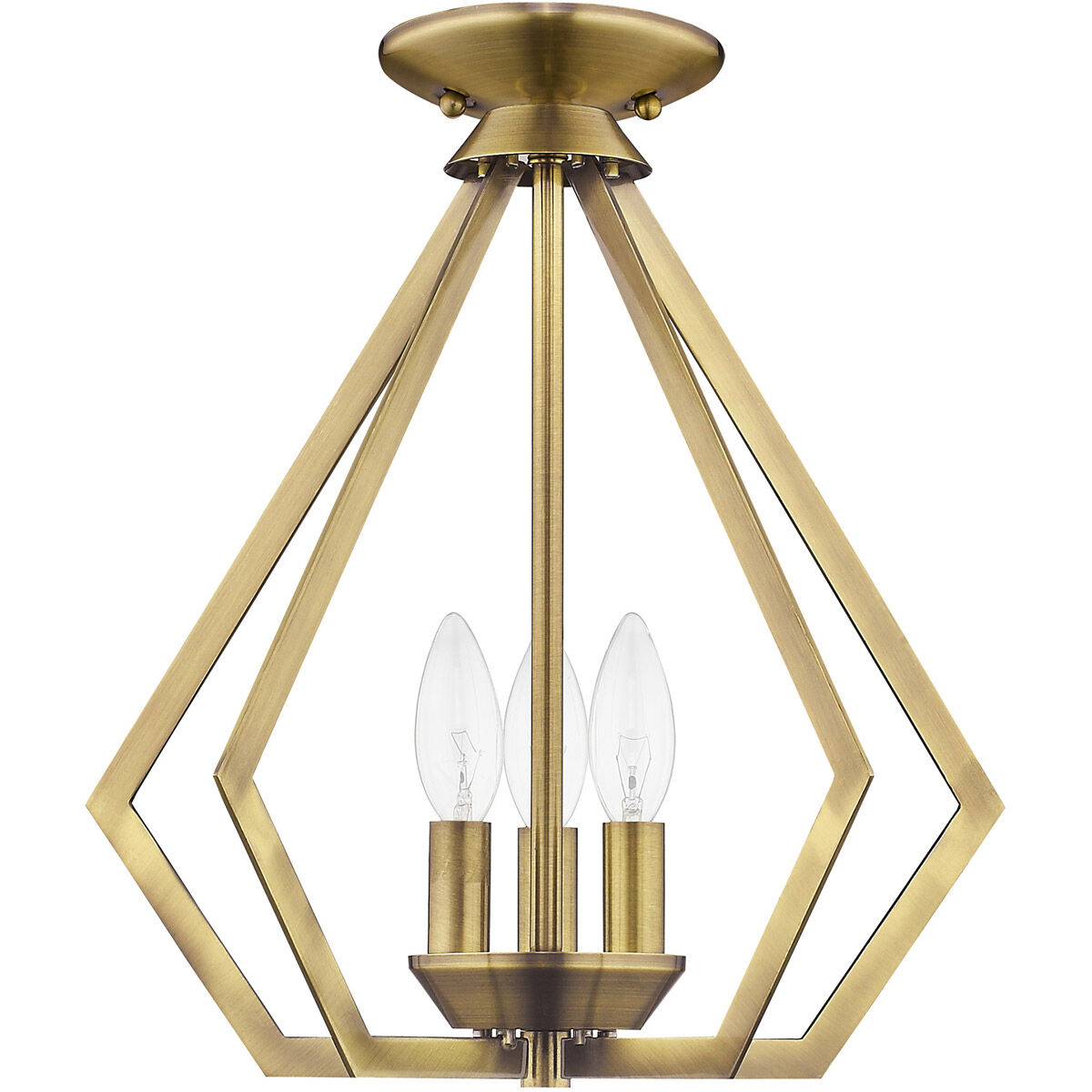 Prism 3 Light 14 inch Antique Brass Convertible Mini Chandelier/Ceiling Mount Ceiling Light