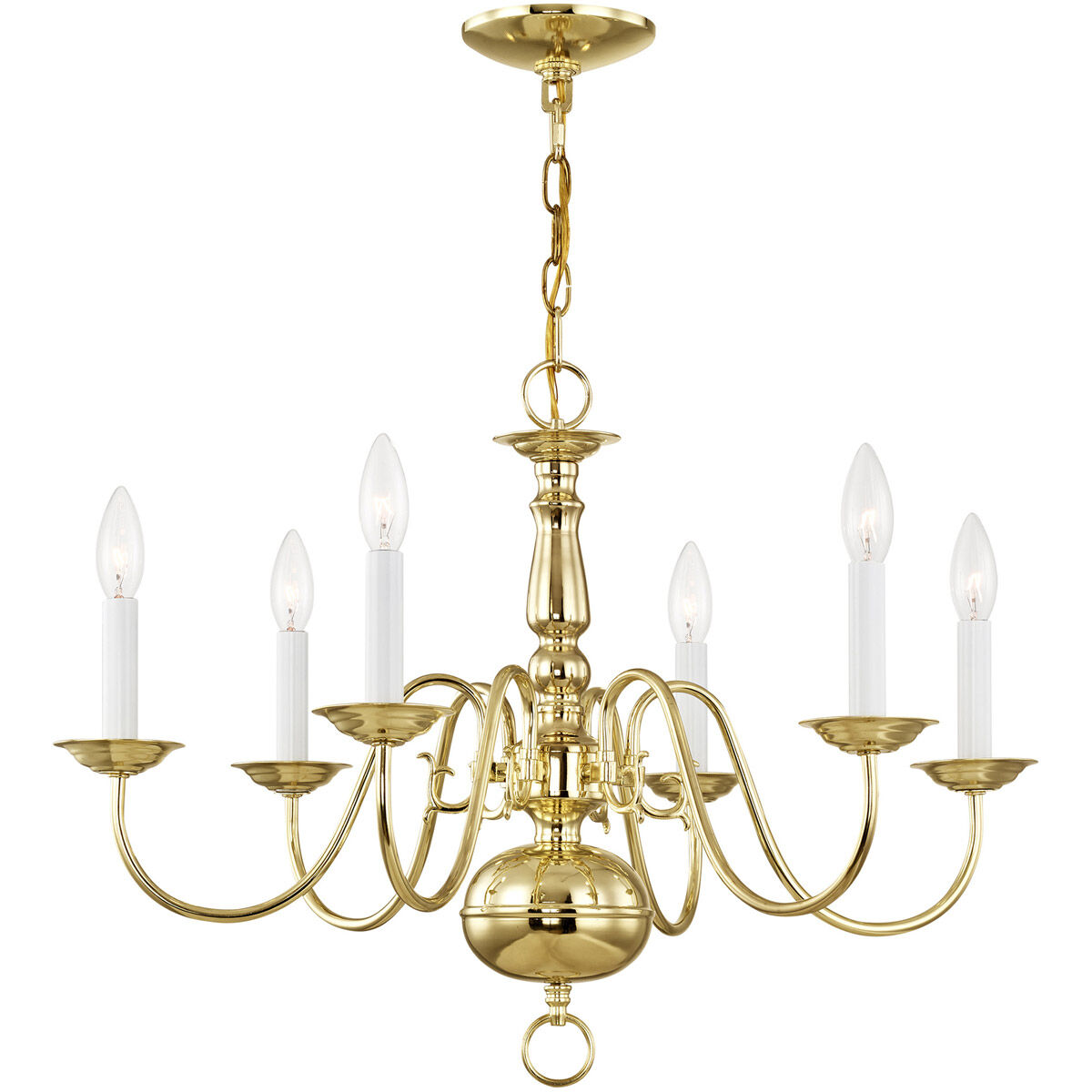 Williamsburgh 6 Light 24 inch Polished Brass Chandelier Ceiling Light