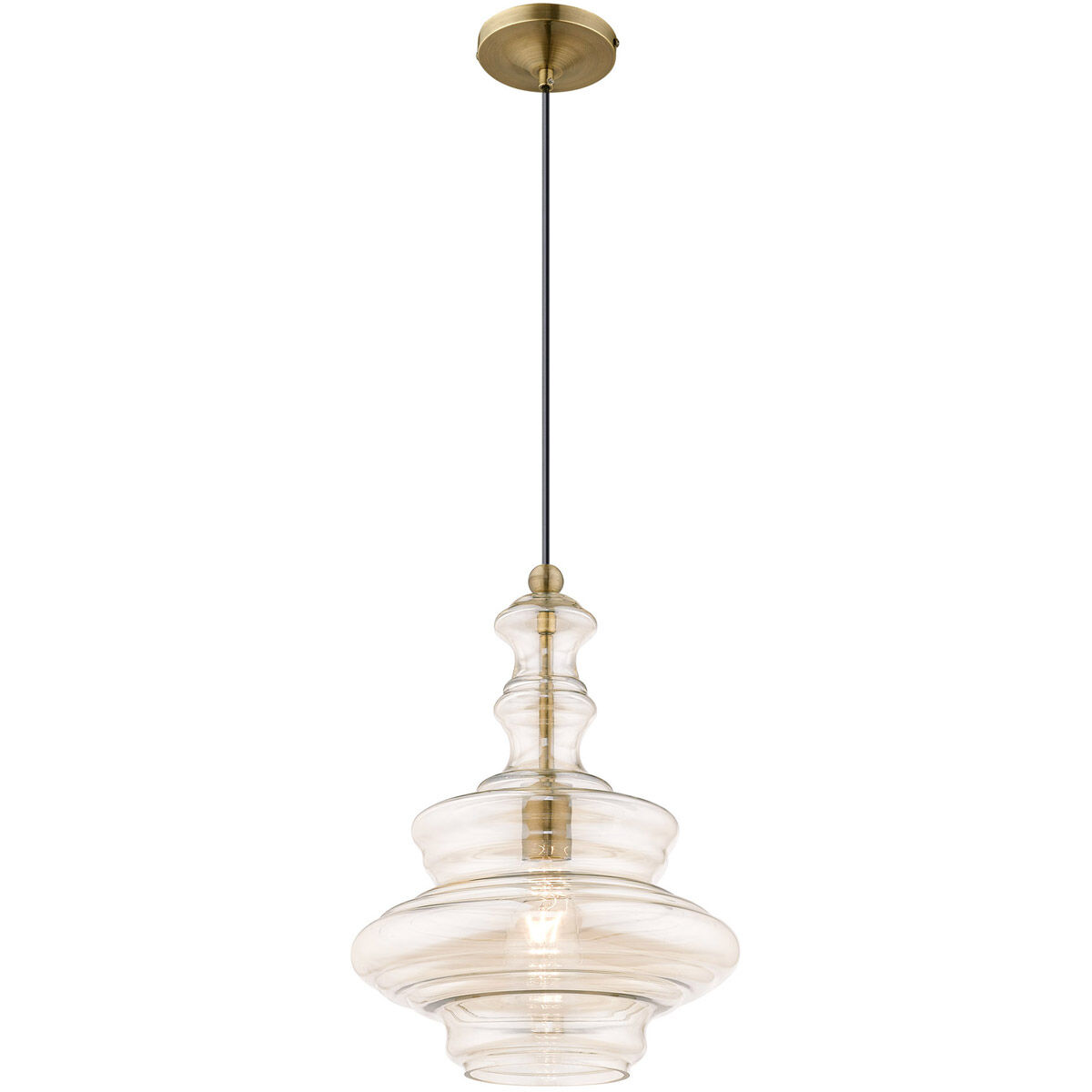 Art Glass 1 Light 12 inch Antique Brass Mini Pendant Ceiling Light