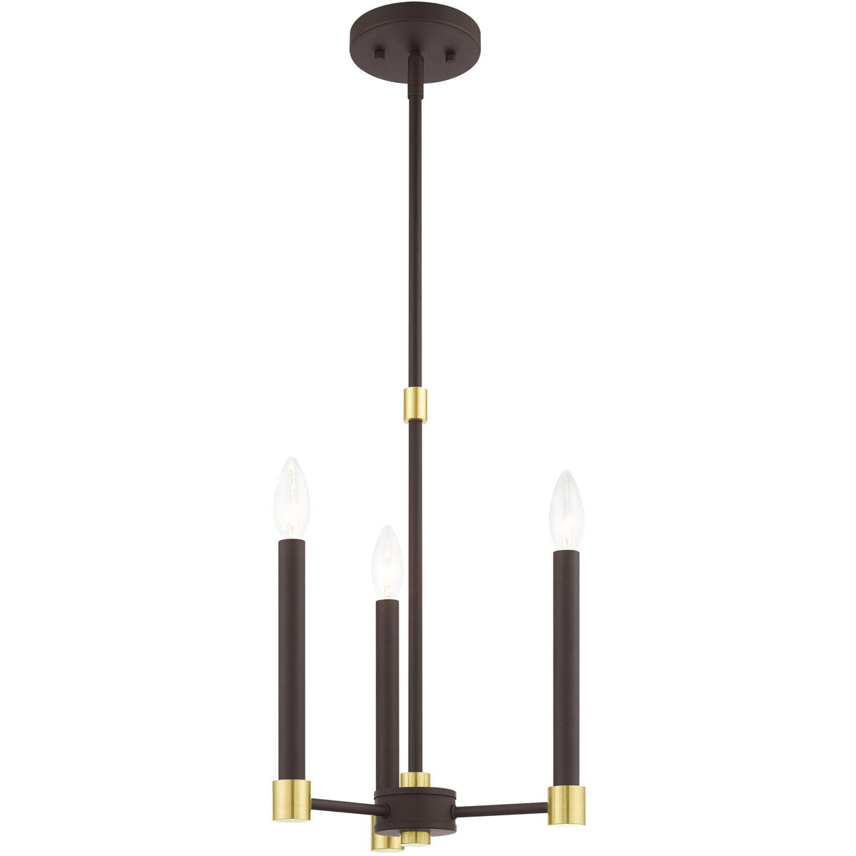 Karlstad 3 Light 12 inch Bronze with Satin Brass Accents Chandelier Ceiling Light