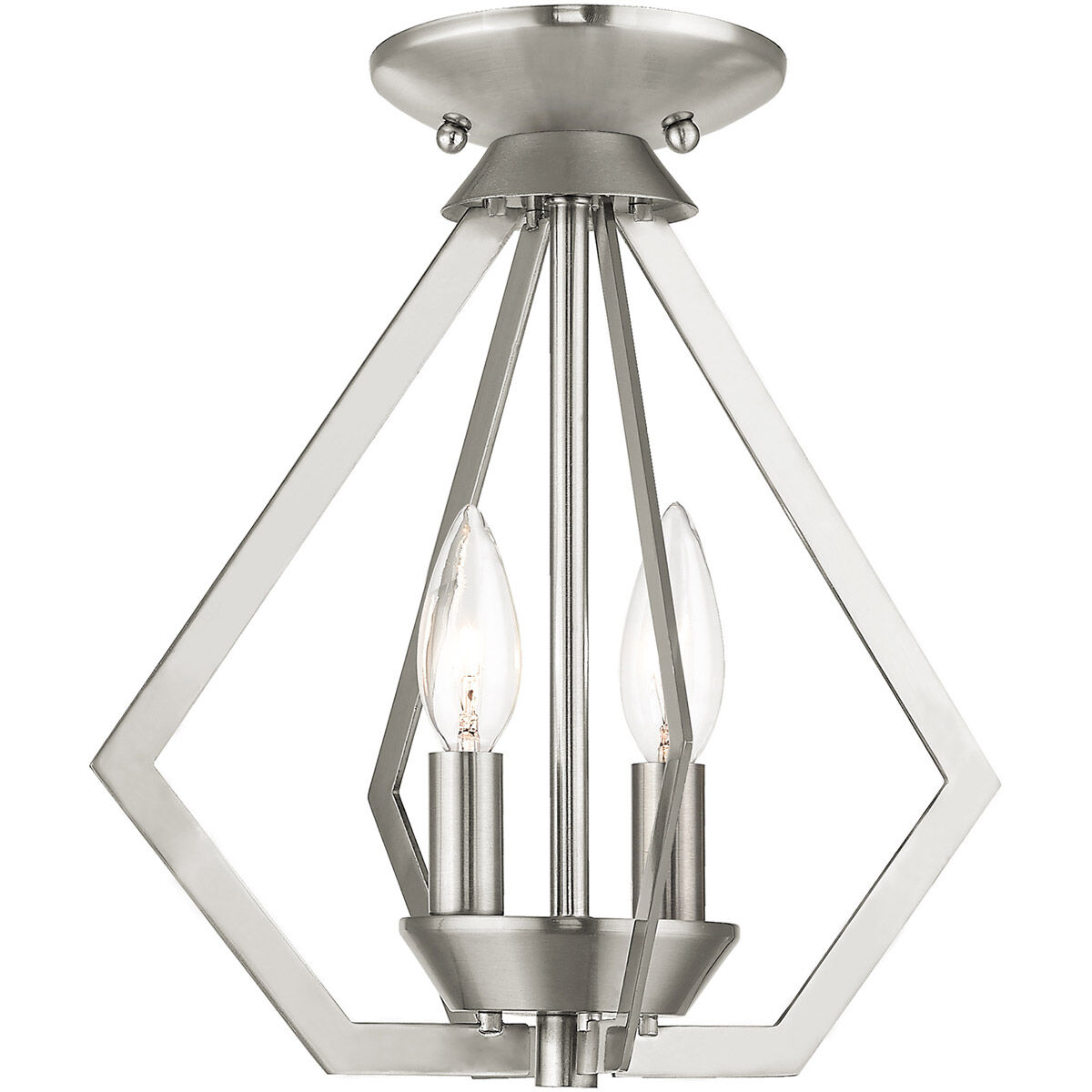 Prism 2 Light 11 inch Brushed Nickel Convertible Mini Chandelier/Ceiling Mount Ceiling Light