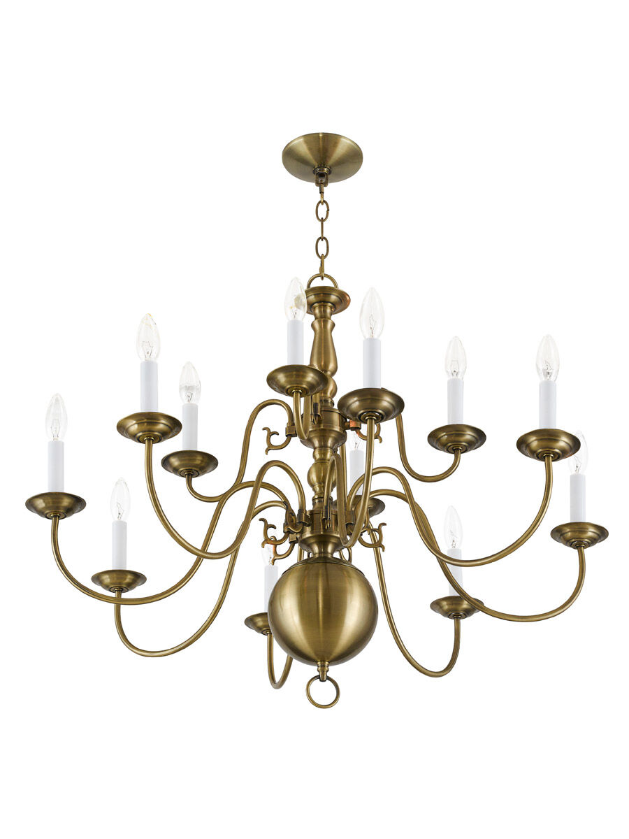 Williamsburgh 12 Light 32 inch Antique Brass Chandelier Ceiling Light