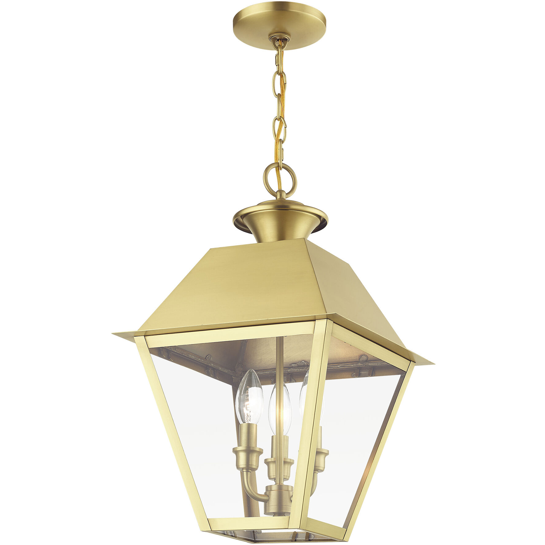 Wentworth 3 Light 12 inch Natural Brass Outdoor Pendant Lantern, Large
