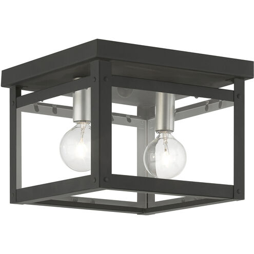 Milford 2 Light 8 inch Black with Brushed Nickel Finish Candles Flush Mount Ceiling Light, Square