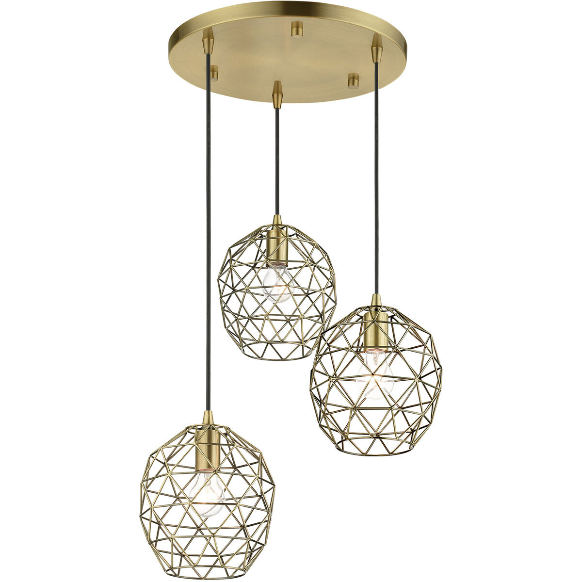 Geometrix 3 Light 20 inch Antique Brass Pendant Ceiling Light