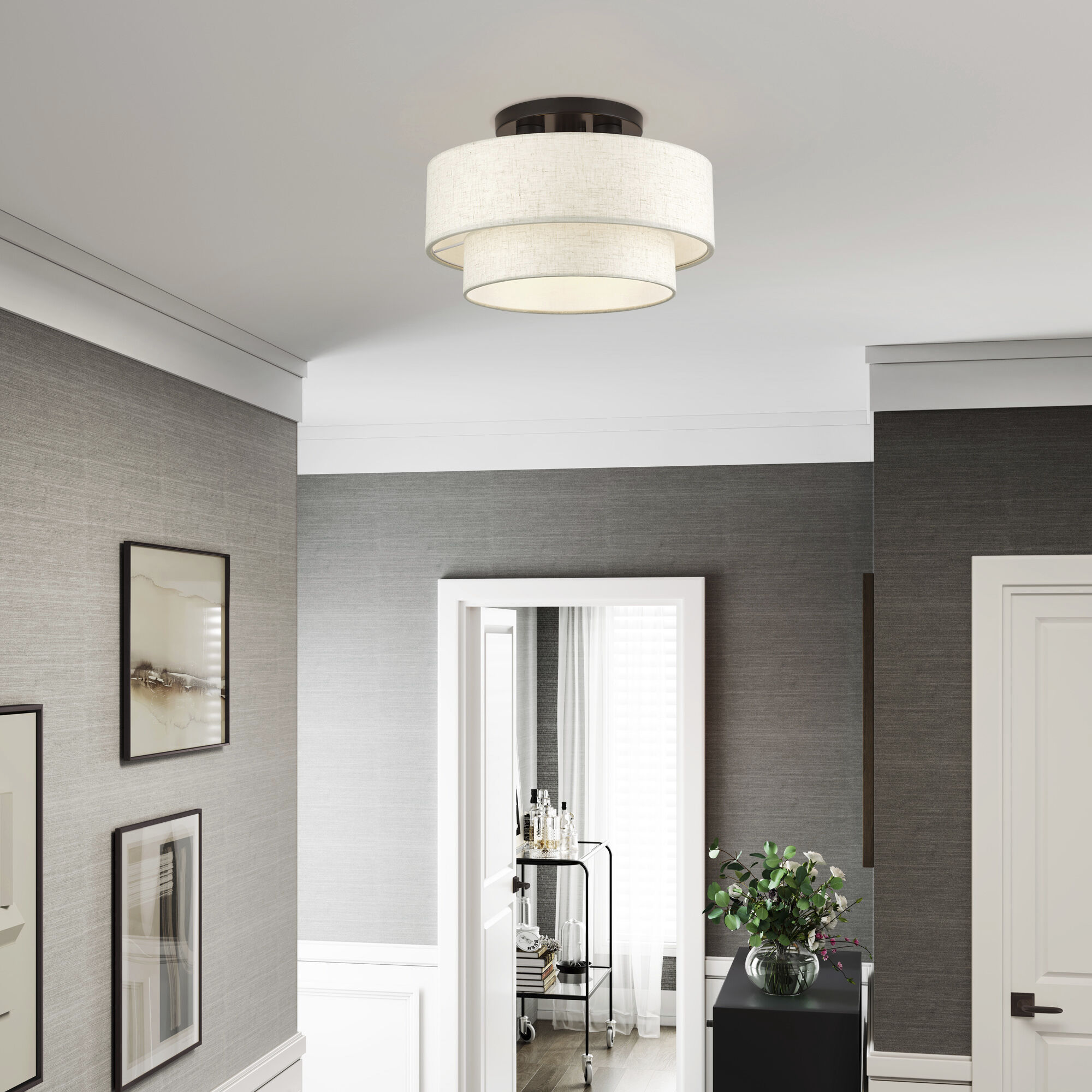 Manorwood 3 Light 15 inch English Bronze Semi Flush Mount Ceiling Light, Large