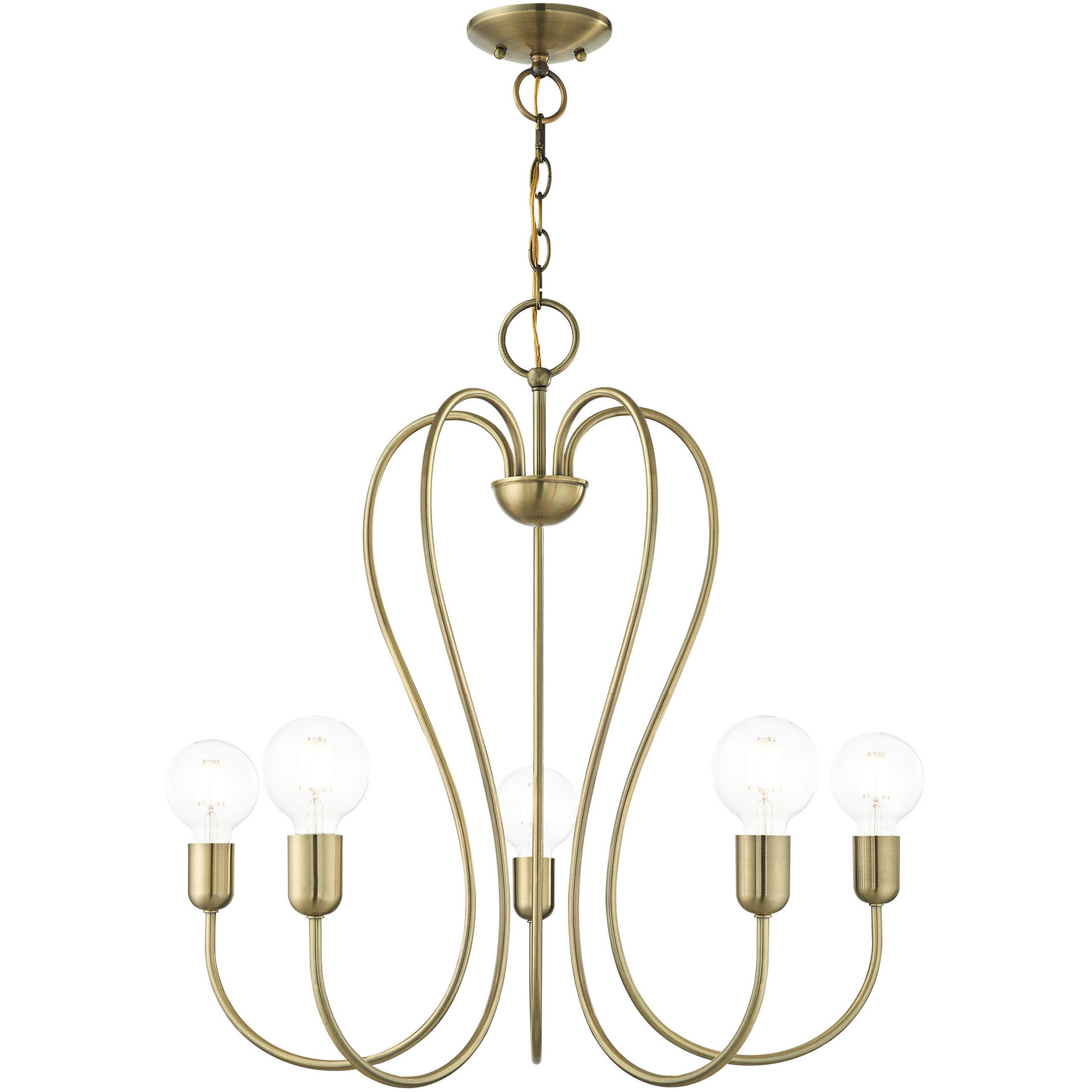 Lucerne 5 Light 24 inch Antique Brass Chandelier Ceiling Light